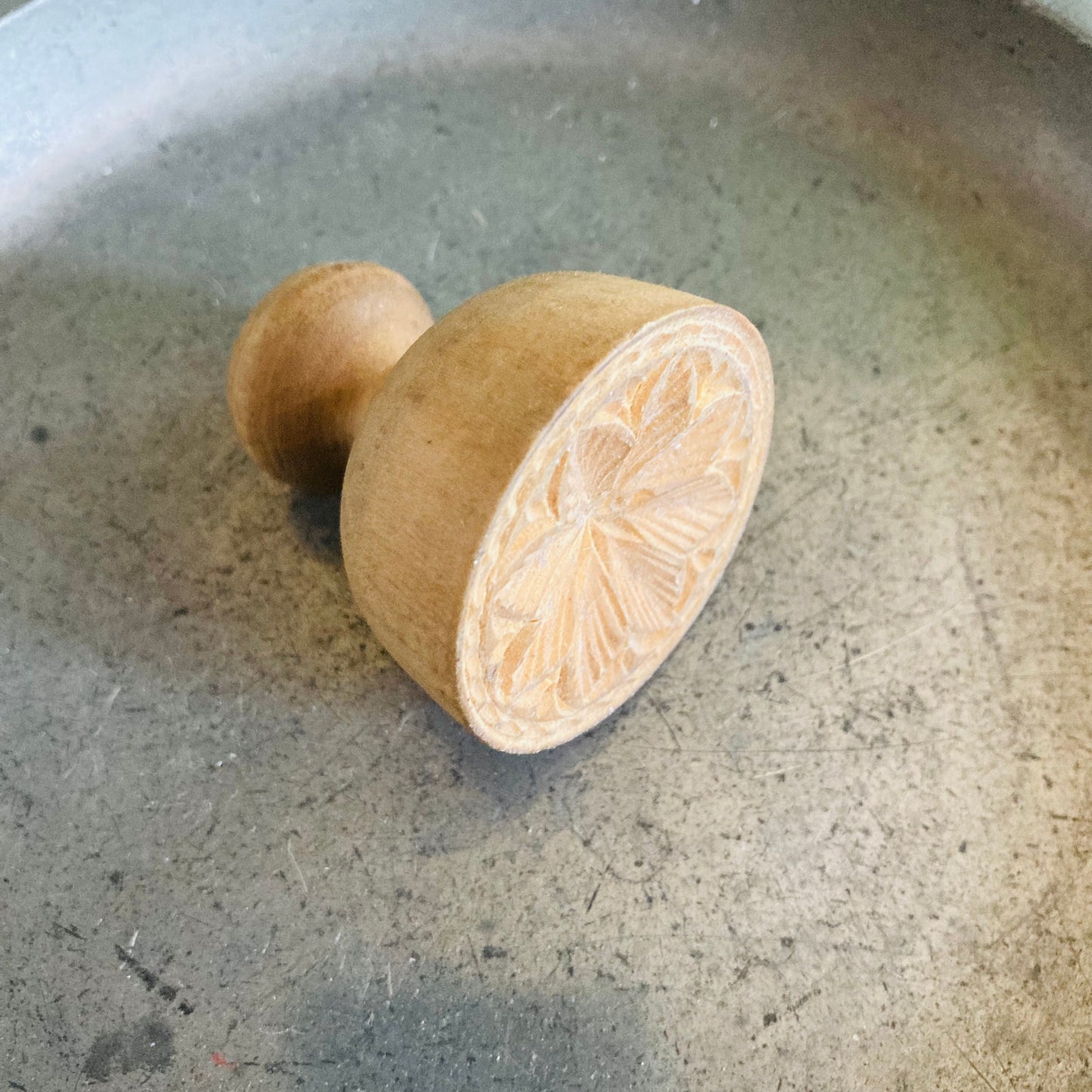 Antique Treen Miniature Wooden Butter Stamp | Country Farmhouse Kitchen