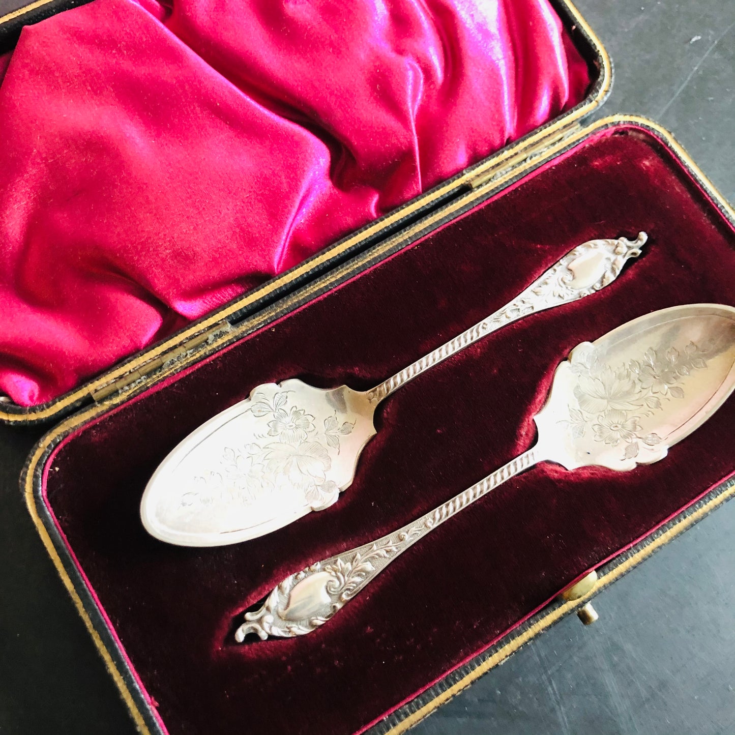 Antique Silver Engraved Preserve Spoons