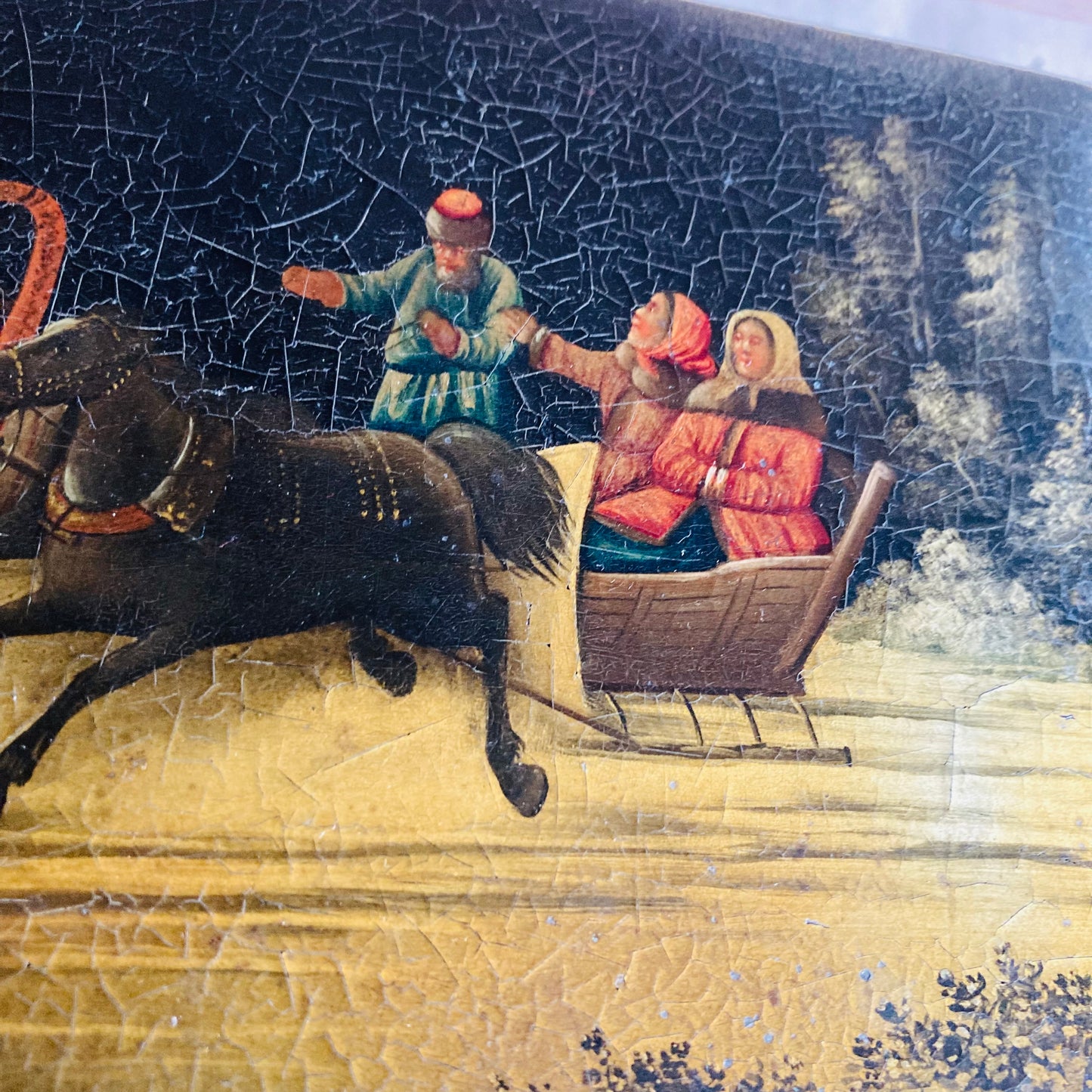Antique Lacquer Paper Mache Box by Vishniakov