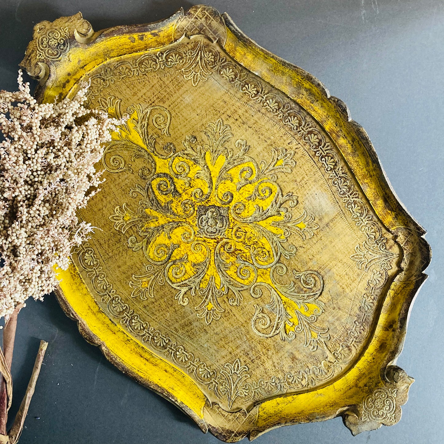 Large Vintage Gold Florentine Paper Mache Tray