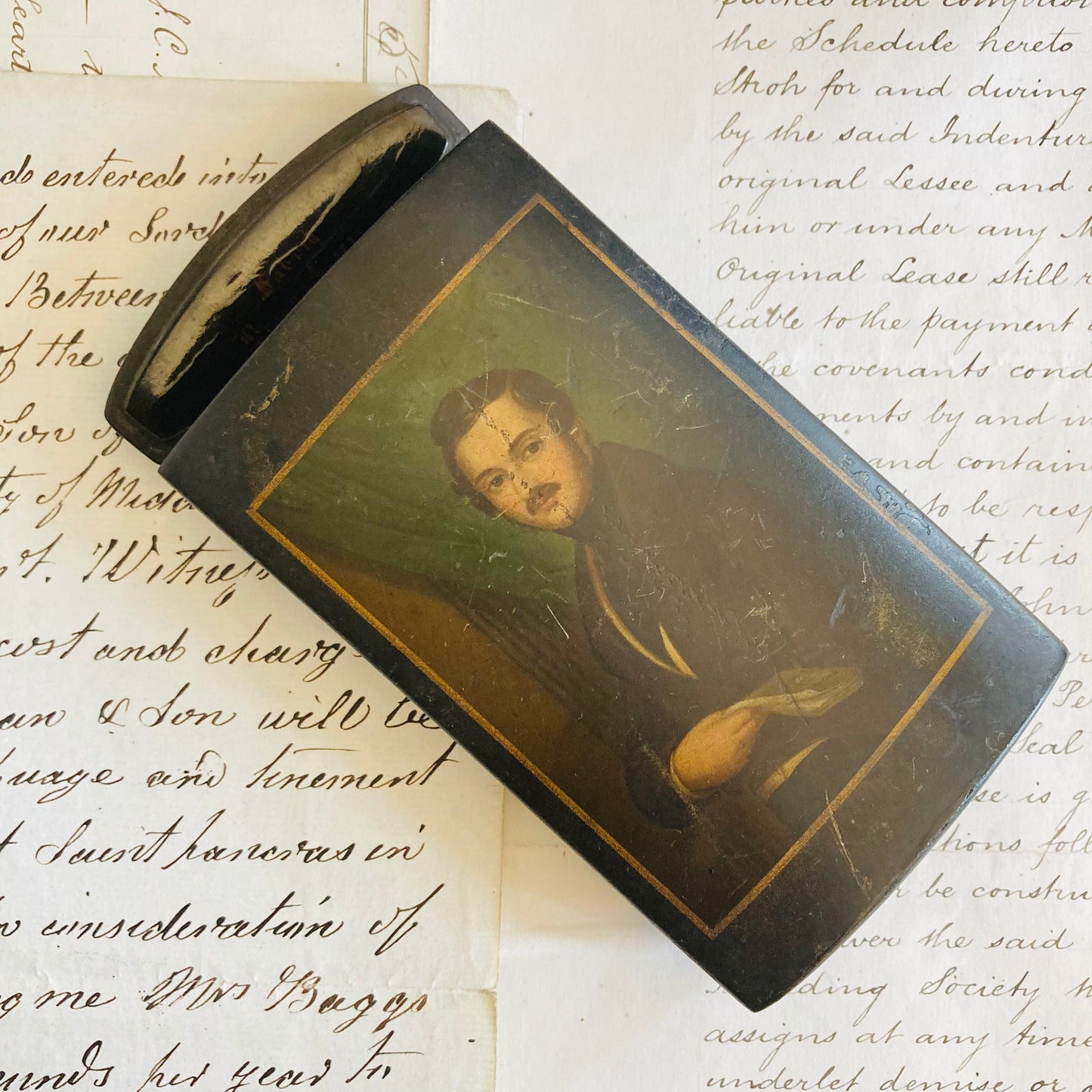 Antique Lacquer Paper Mache Cigar Box by Stobwasser
