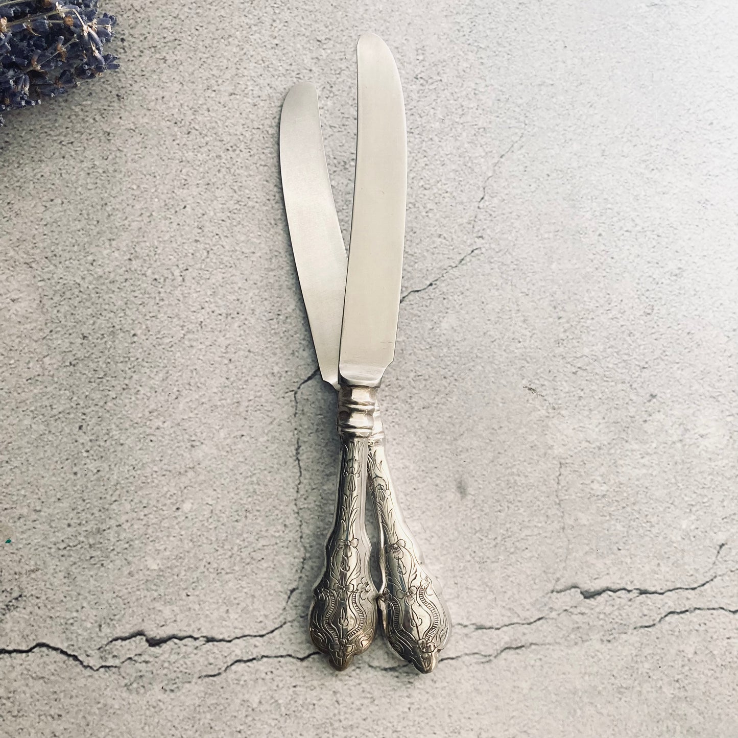 Vintage Silver Plate Floral Handle Knives
