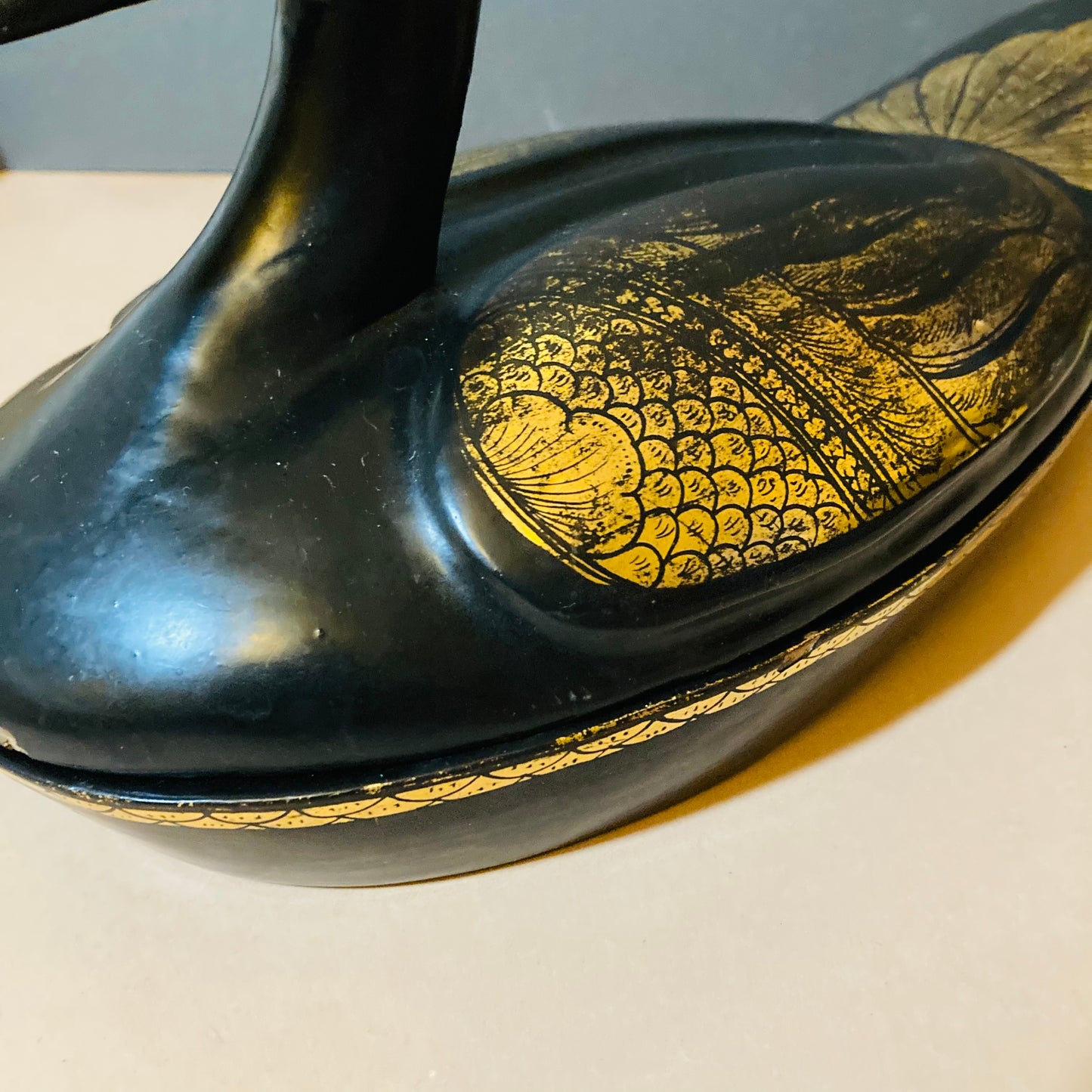 Burmese Vintage Paper Mache Black Lacquer Duck Boxes