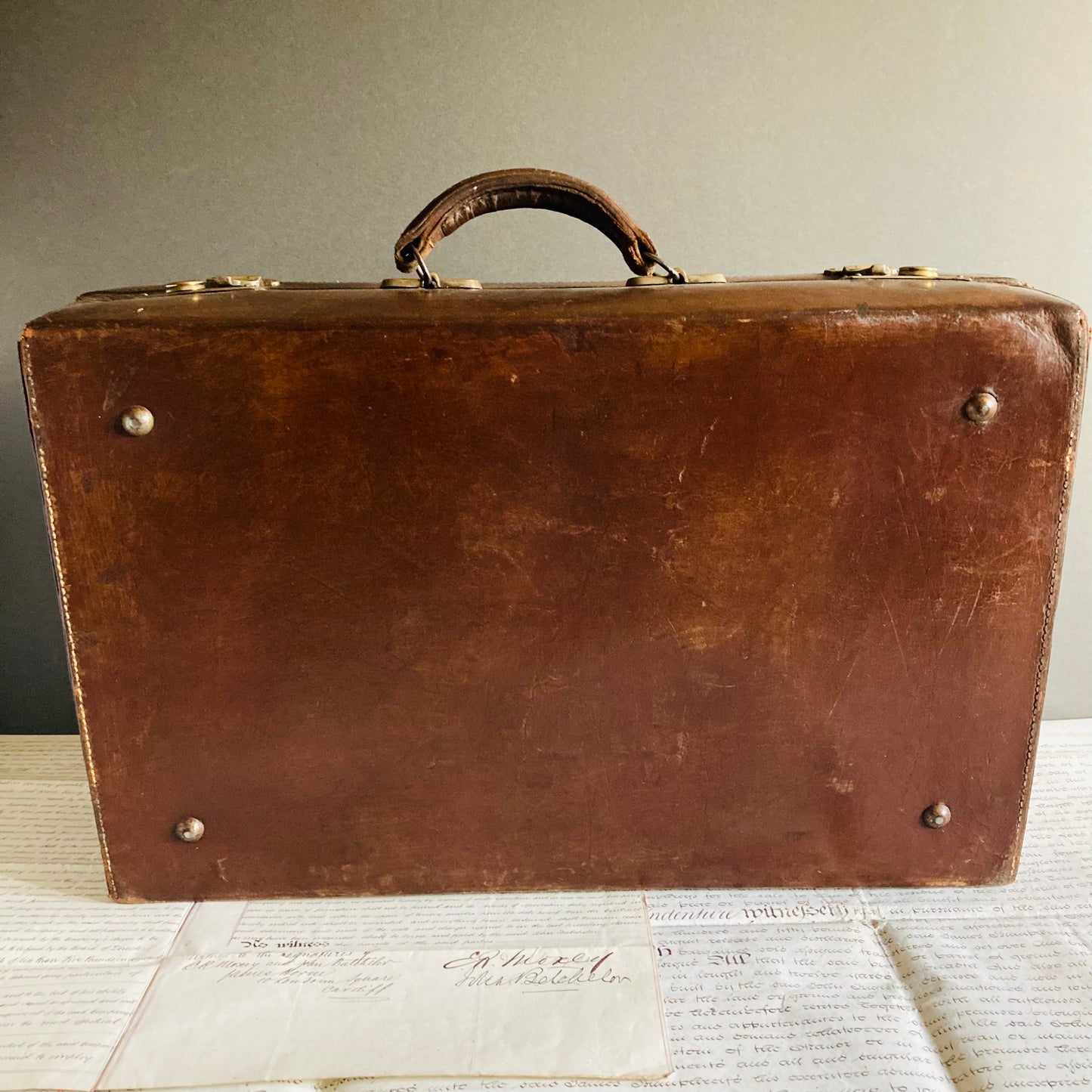 Vintage Brown Leather Suitcase