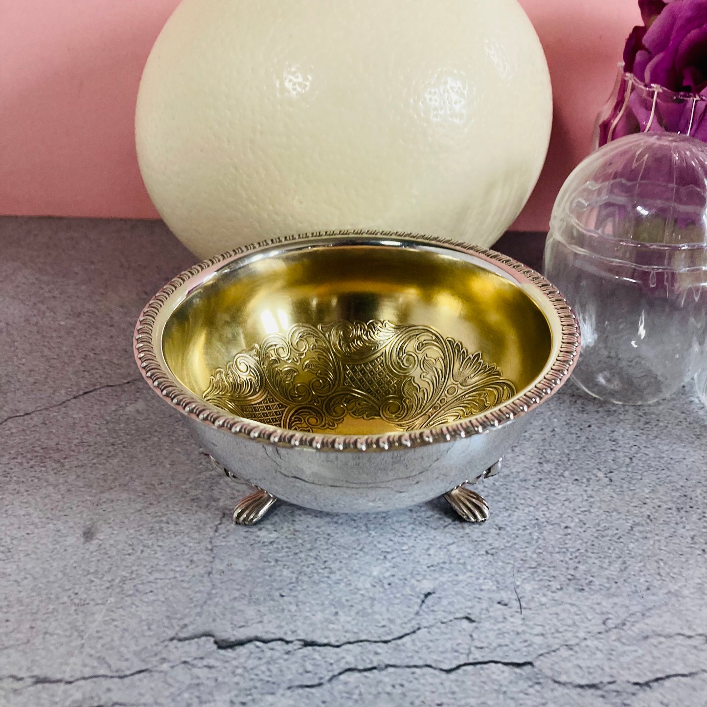 Antique Ostrich Egg and Silver Plate Ostrich Cup