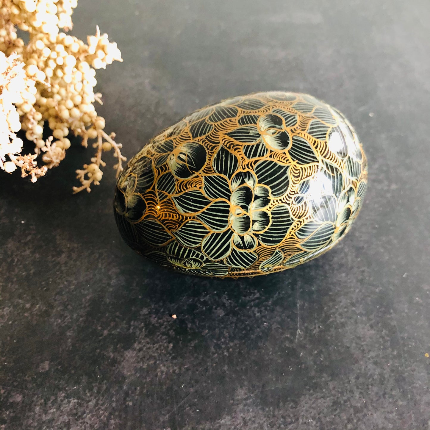 Vintage Paper Mache Kashmir Egg Shape Box