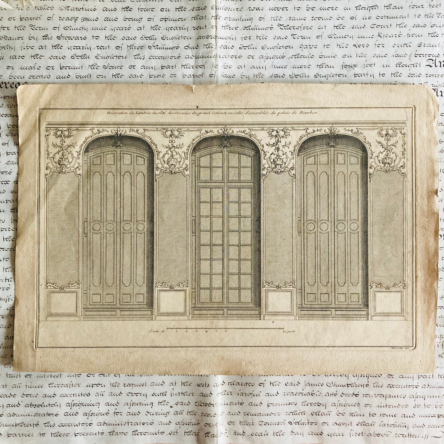 Antique Architectural French Palace Etching