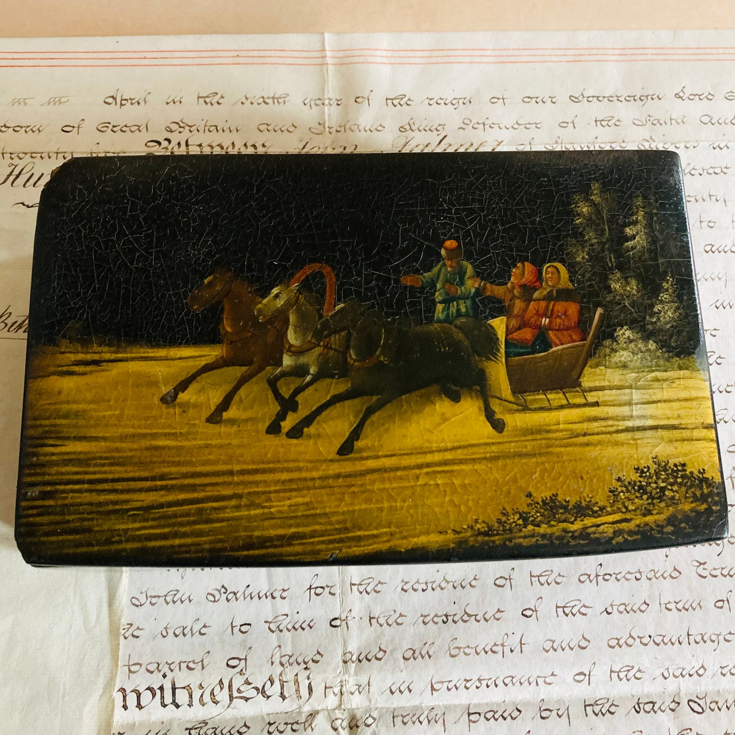 Antique Lacquer Paper Mache Box by Vishniakov