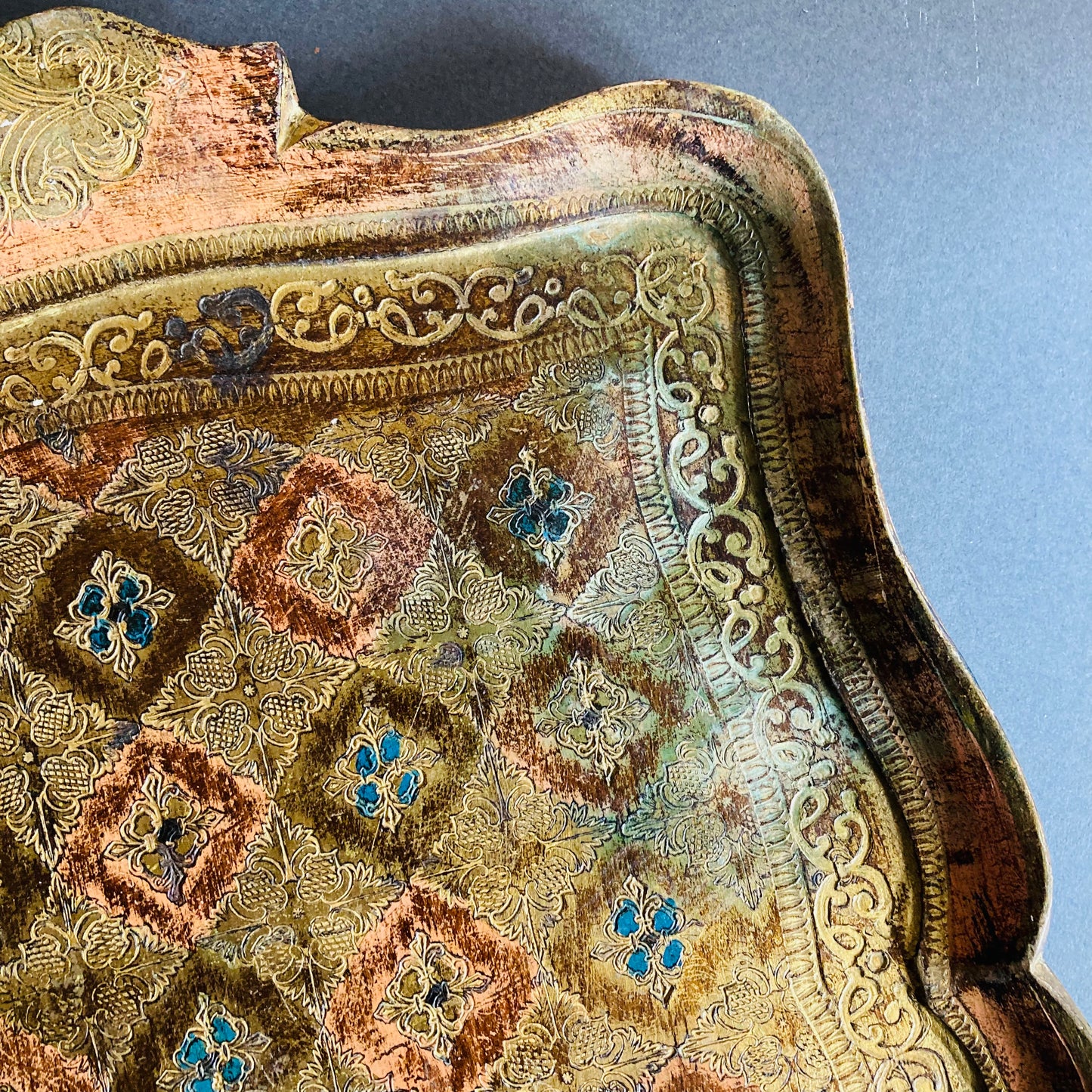Vintage Copper & Gold Paper Mache Florentine Tray