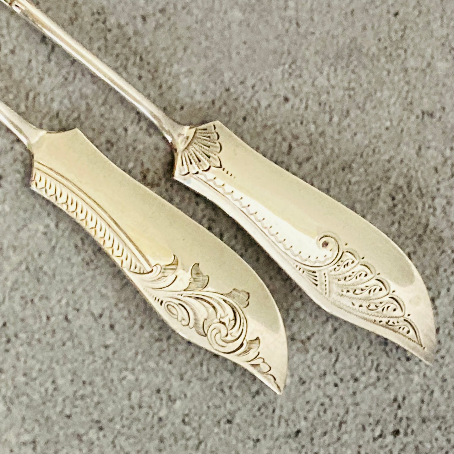 Antique Silver Engraved Miniature Butter Knives