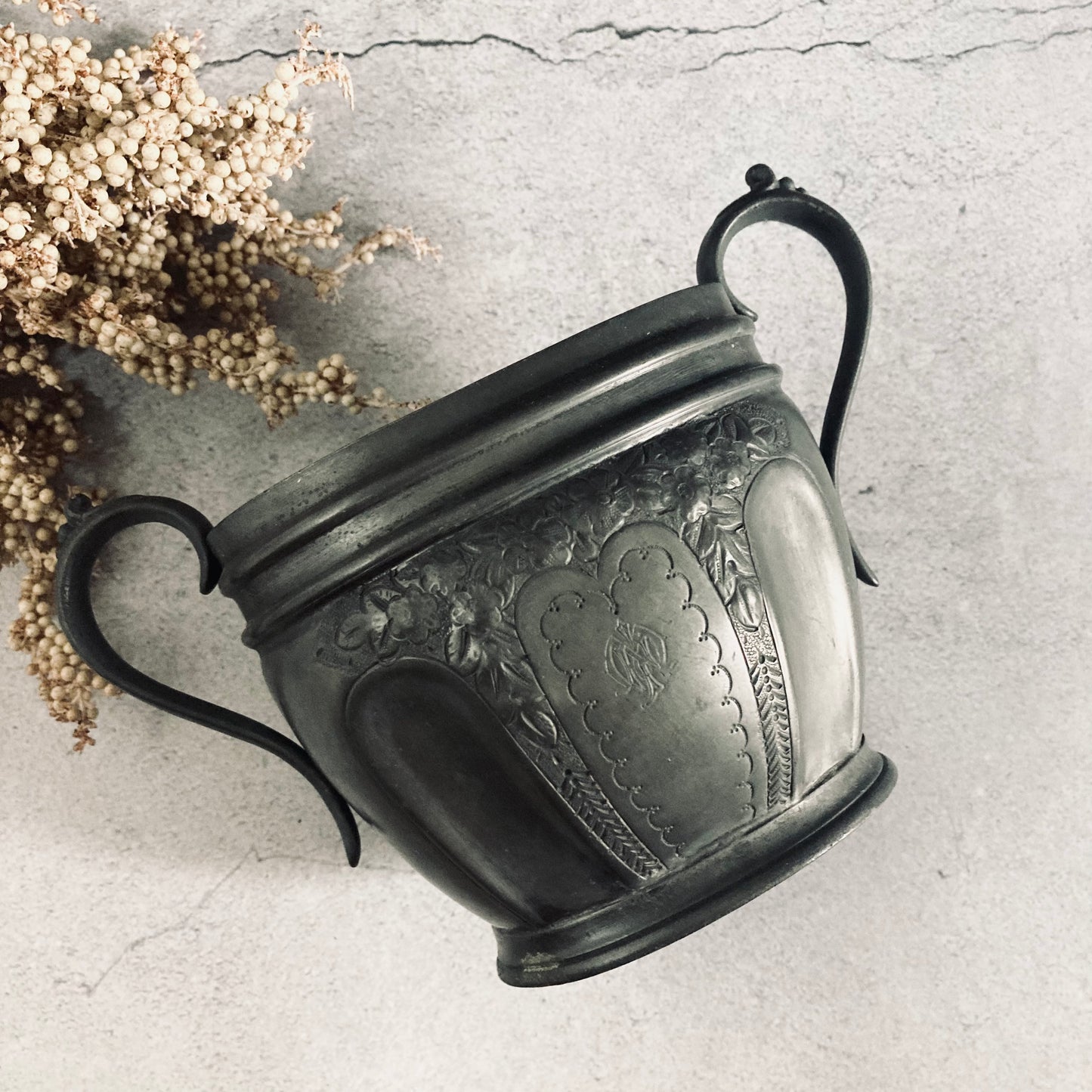 Antique English Pewter Engraved Sugar Bowls