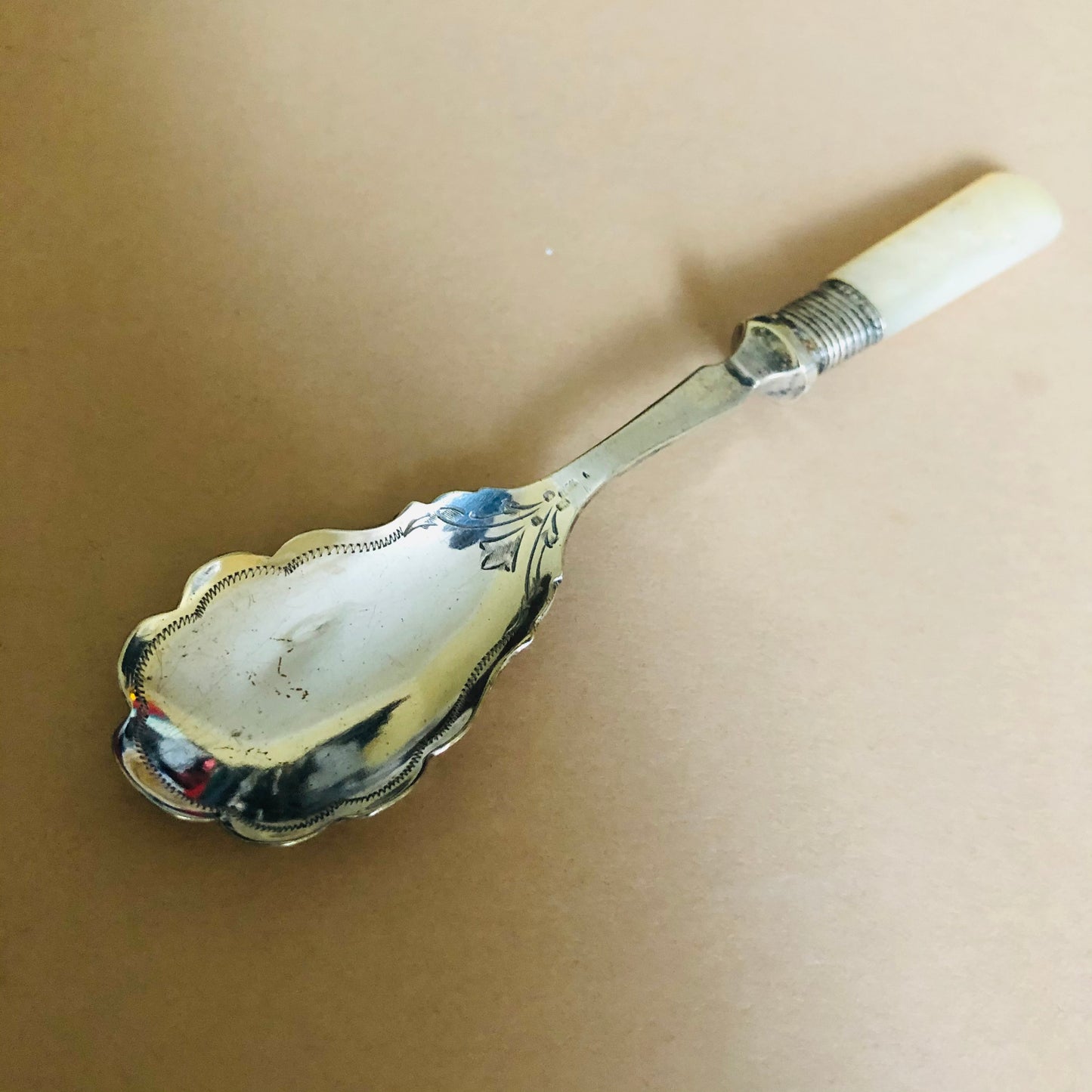 Antique Silver Spoon with Mother Of Pearl Handle