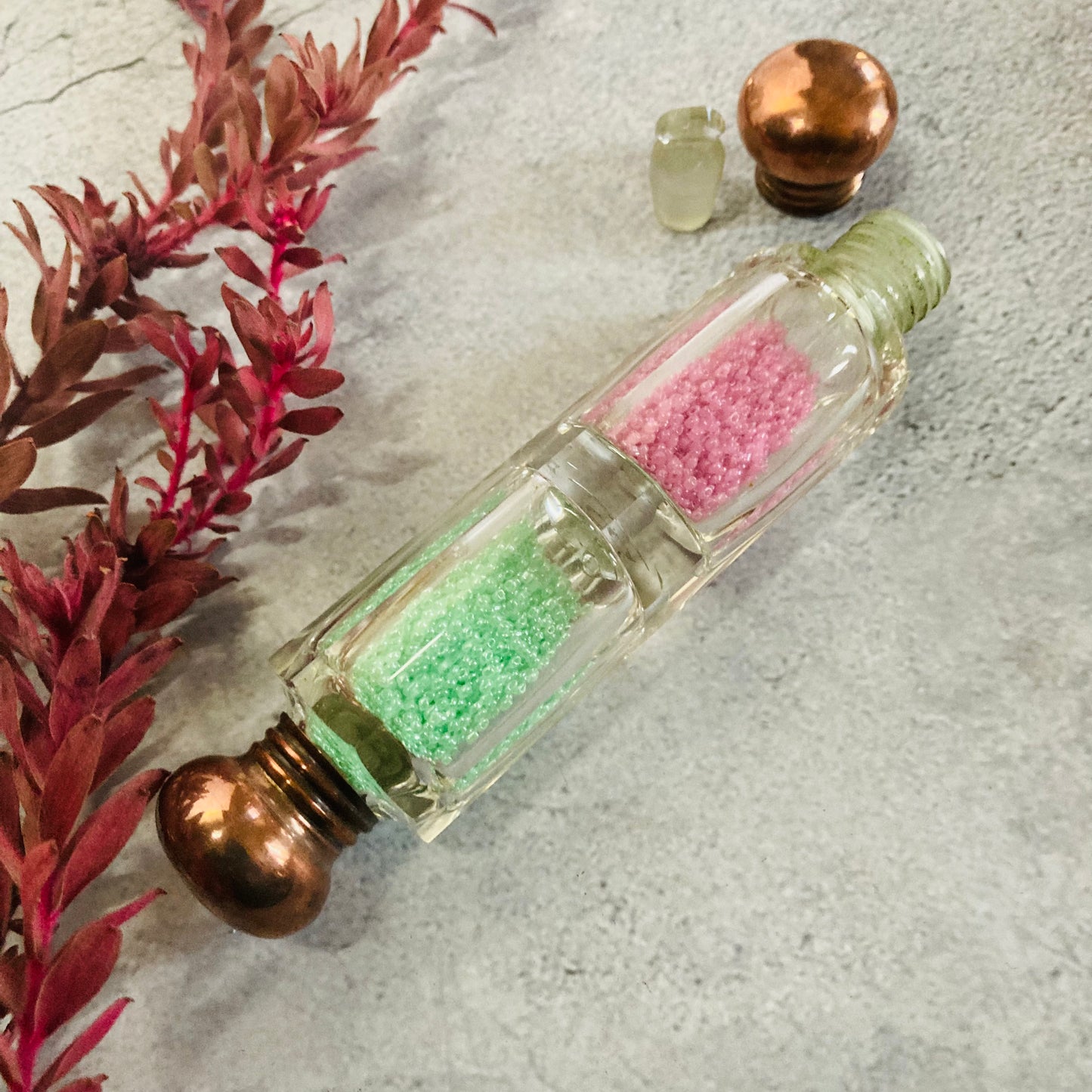 Unusual Antique Glass Double Ended Scent Bottle with Copper Lid