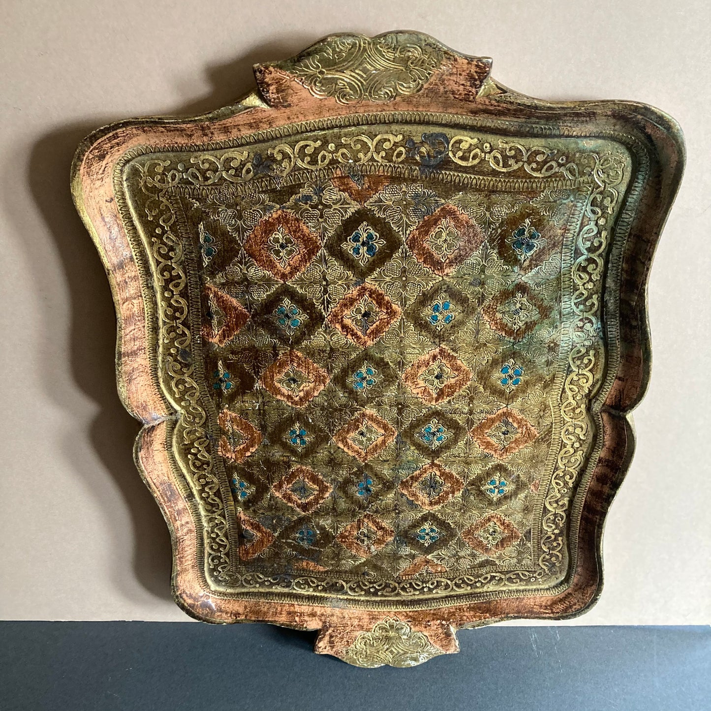 Vintage Copper & Gold Paper Mache Florentine Tray