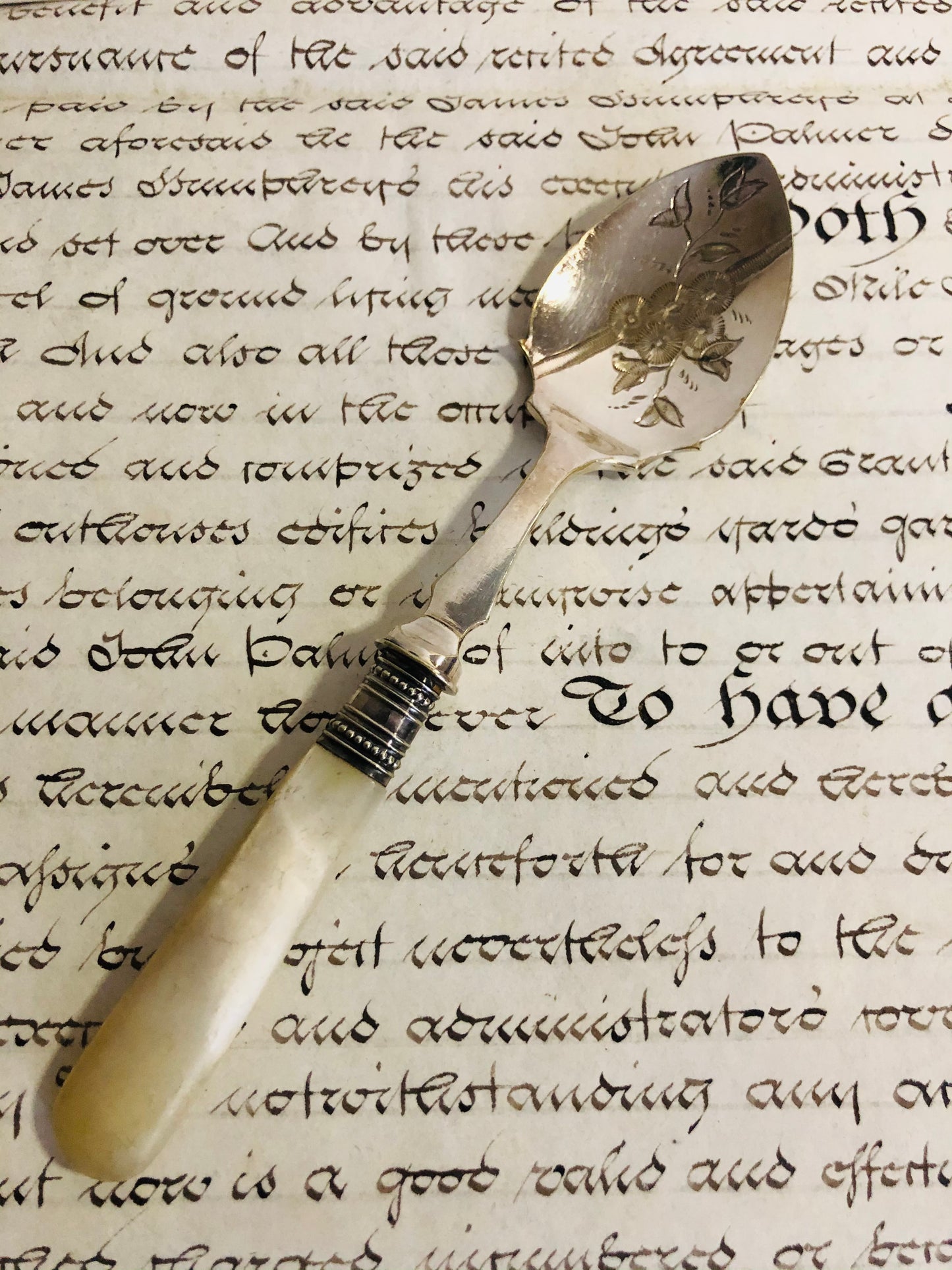 Antique Silver Spoon with Mother Of Pearl Handle
