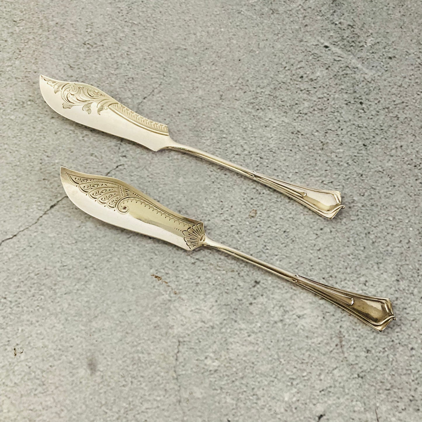 Antique Silver Engraved Miniature Butter Knives