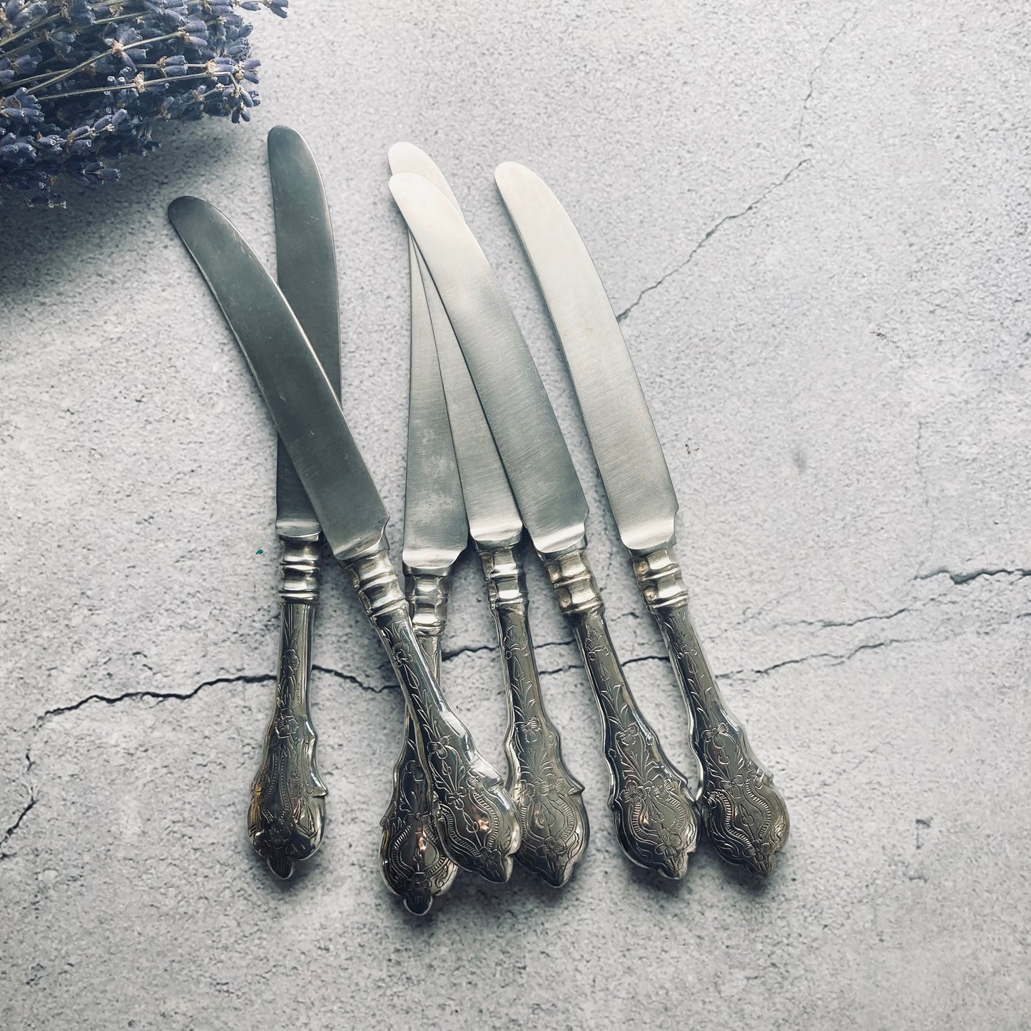 Vintage Silver Plate Floral Handle Knives
