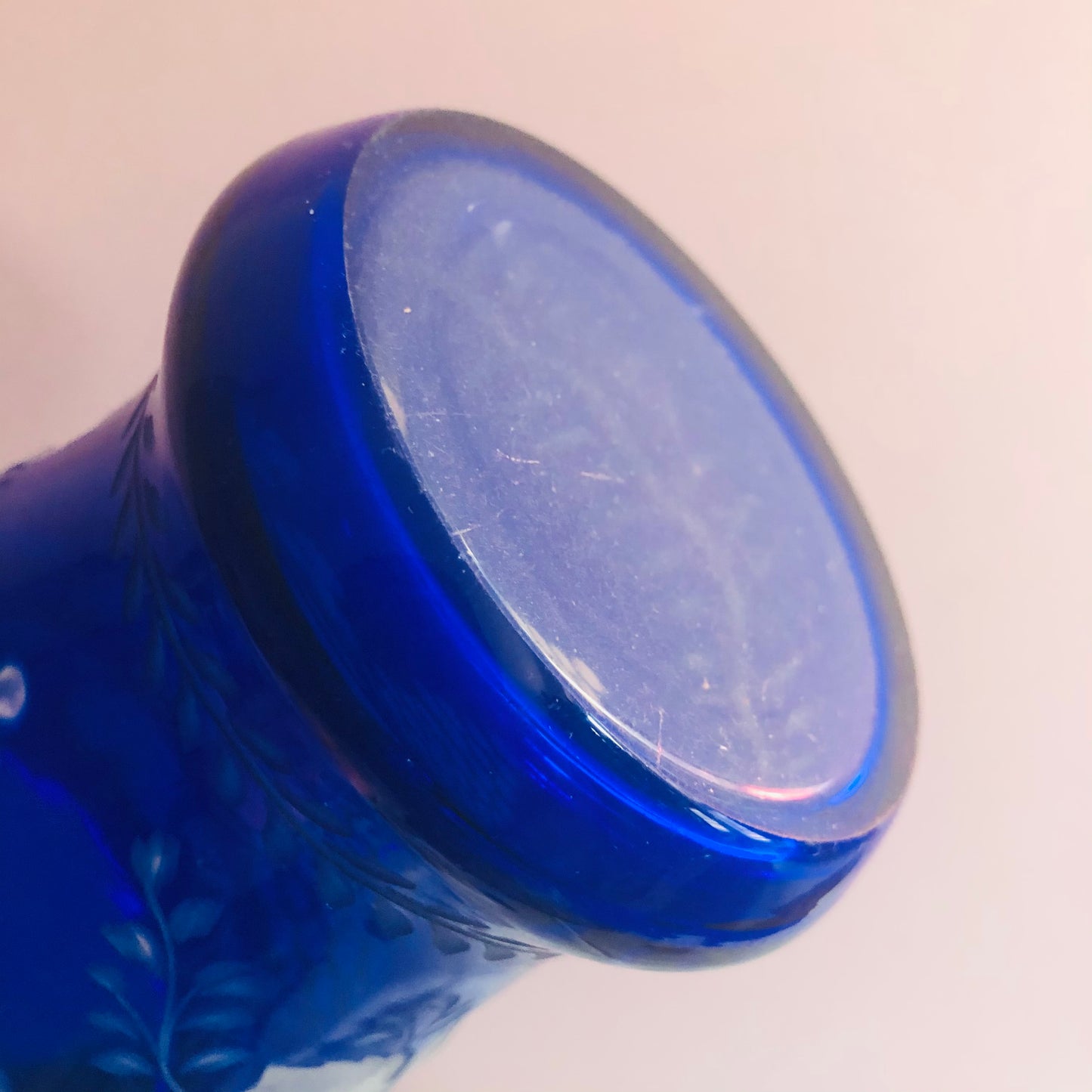 Vintage Bohemian Blue Cut Glass Vase