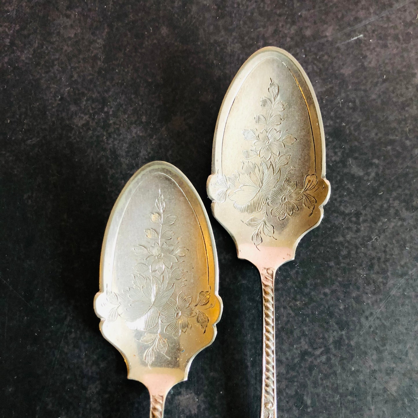 Antique Silver Engraved Preserve Spoons