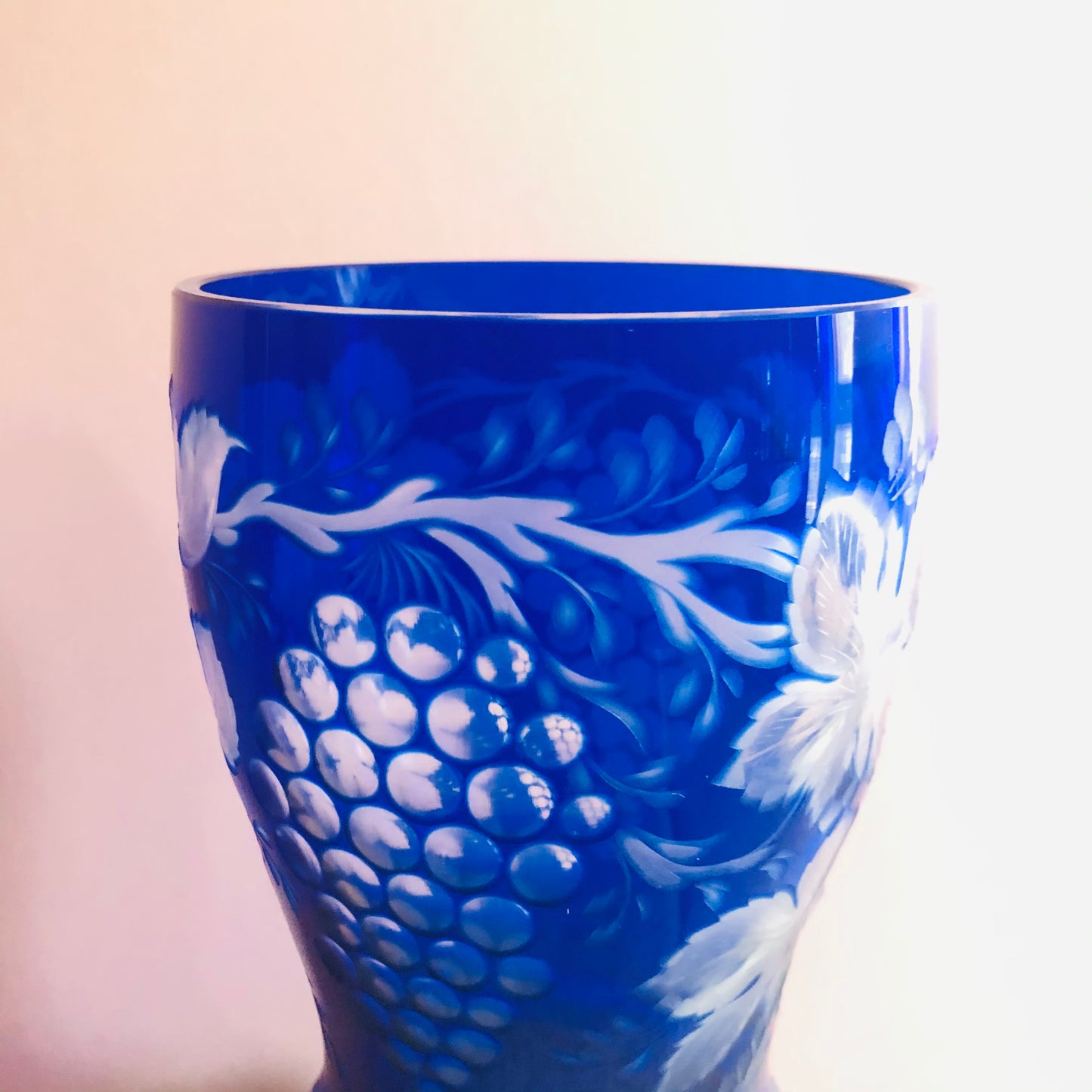 Vintage Bohemian Blue Cut Glass Vase