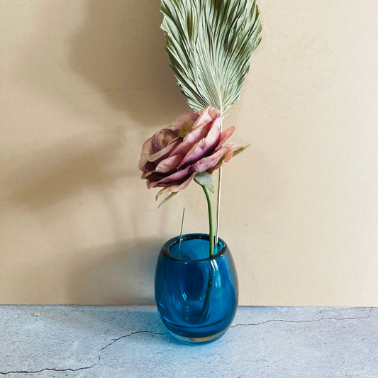Mid Century Vintage Blue Glass Vase