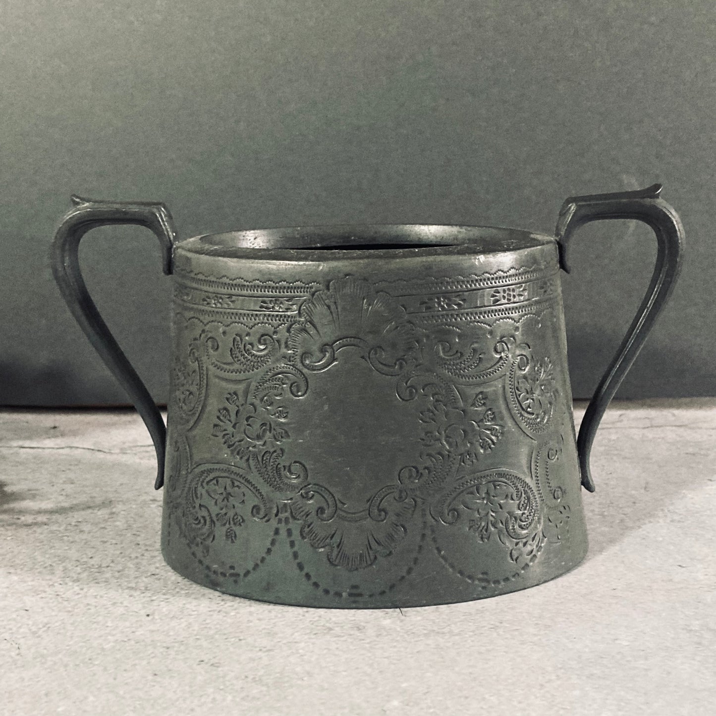 Antique English Pewter Engraved Sugar Bowls