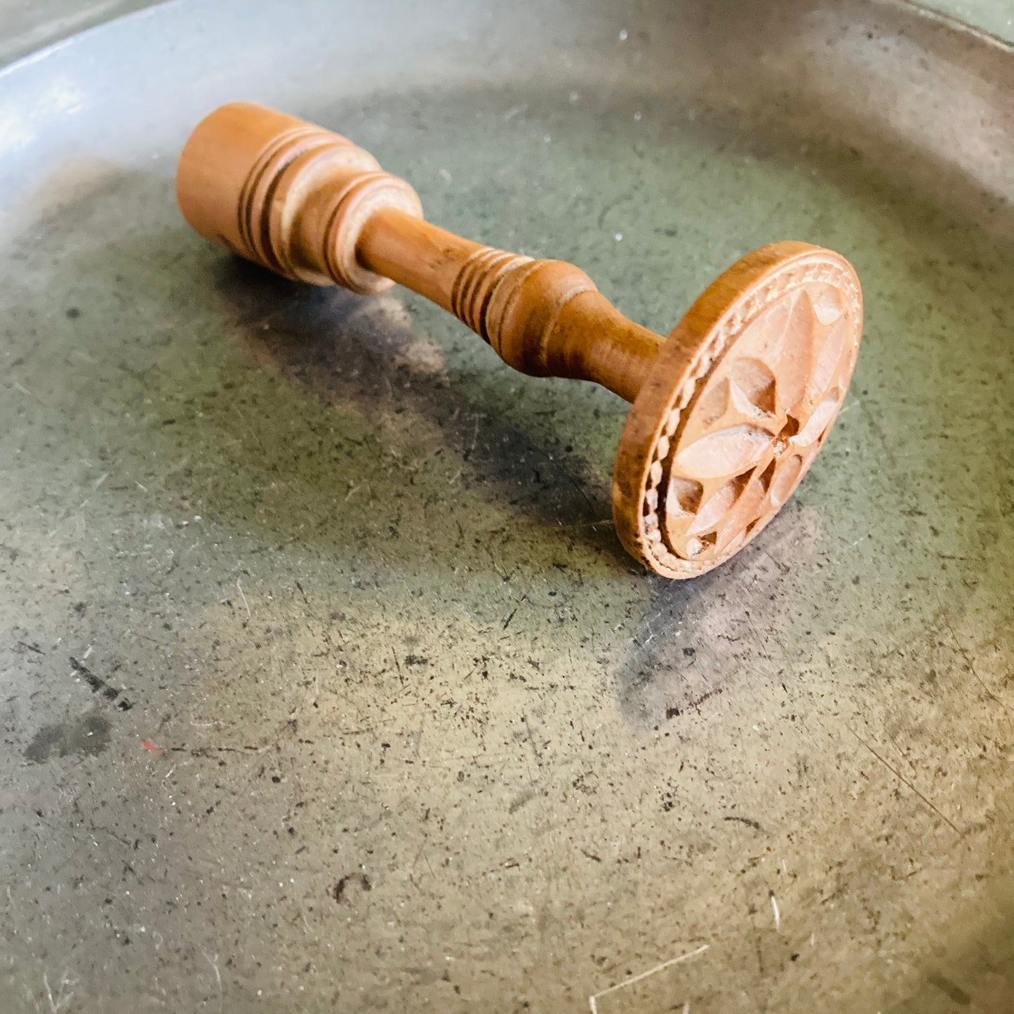 Antique Treen Miniature Wooden Butter Stamp | Country Farmhouse Kitchen