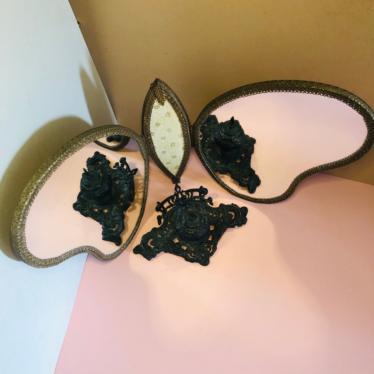 Vintage Triptych Butterfly Mirror | Very Rare Dressing Table Mirror