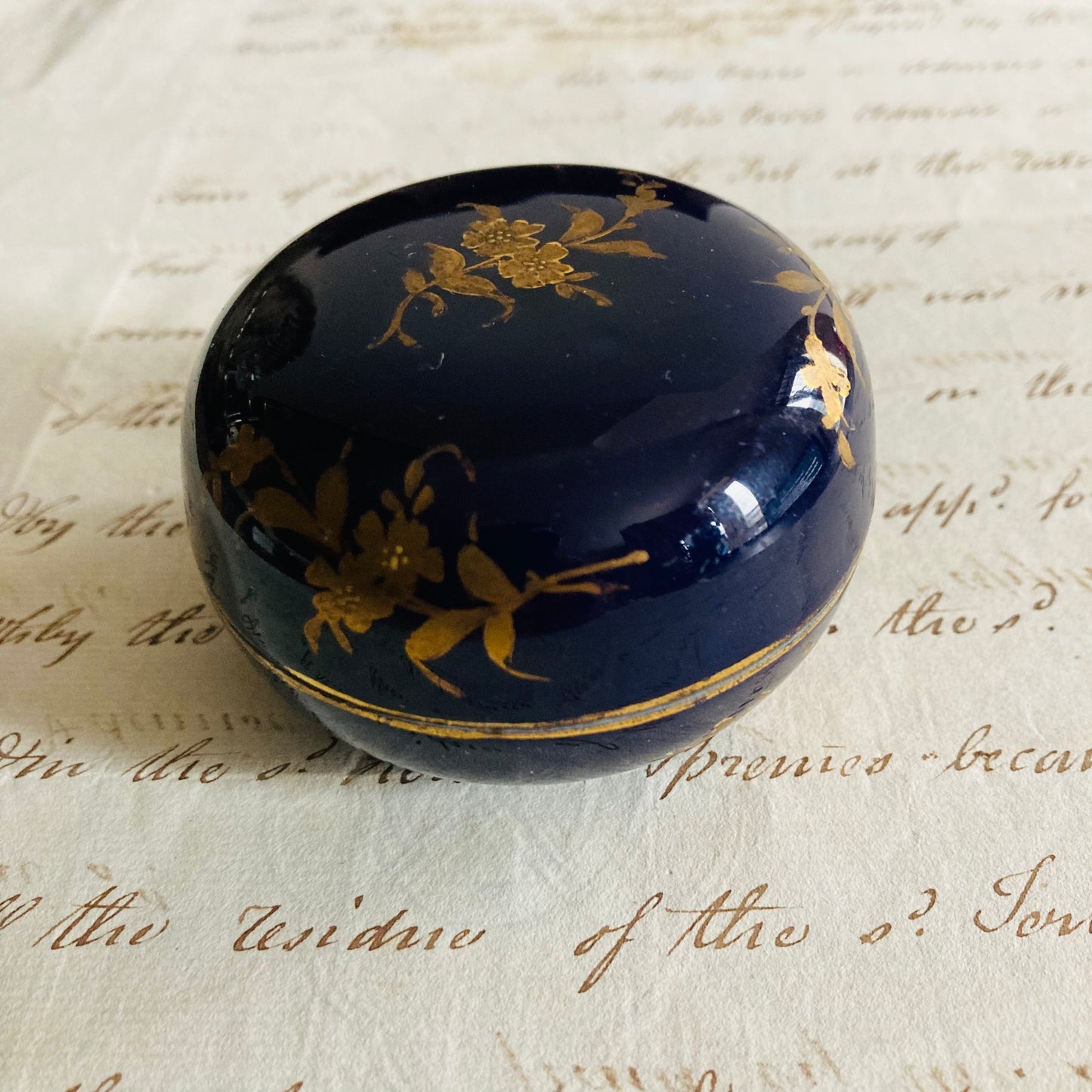 Vintage Cobalt Blue Glaze Trinket Pot
