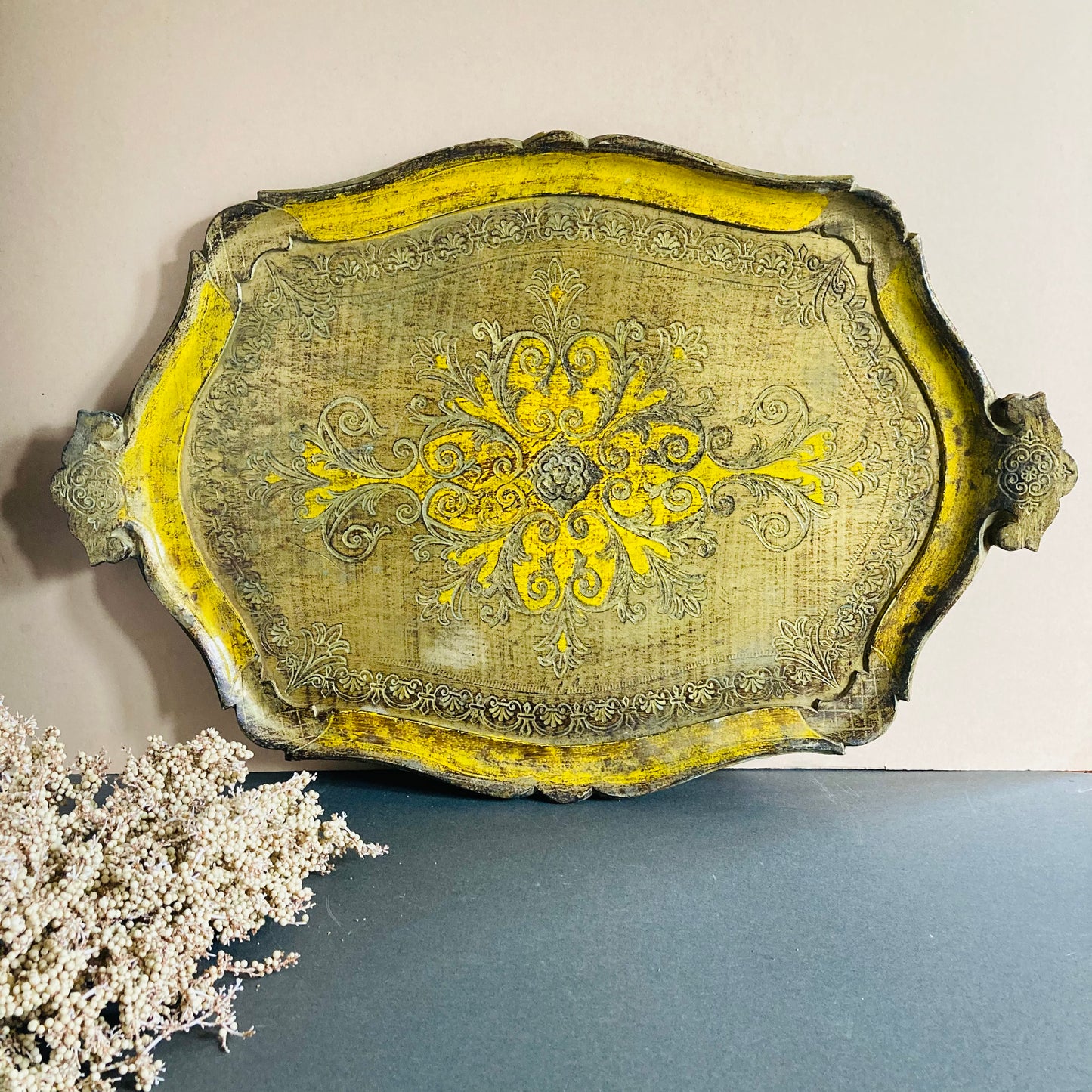 Large Vintage Gold Florentine Paper Mache Tray