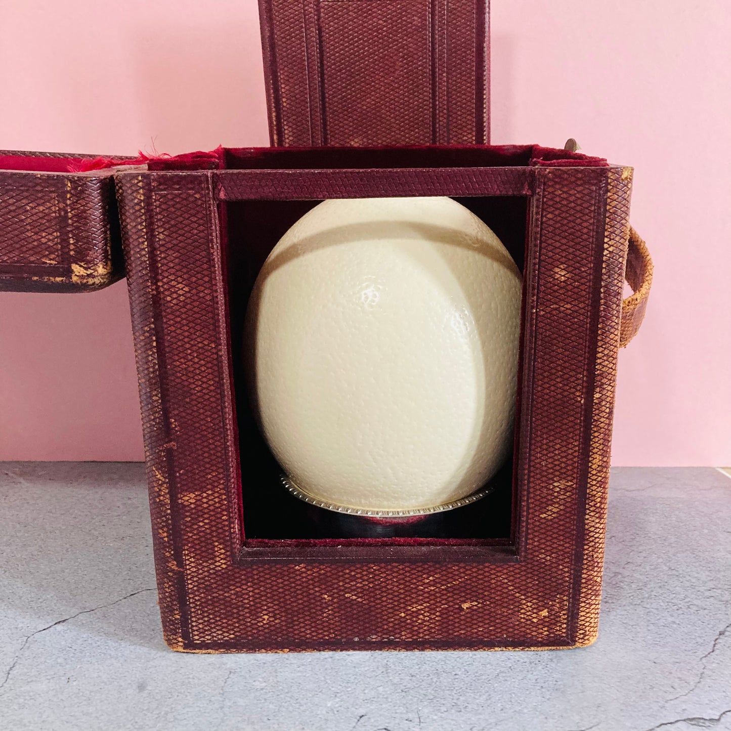 Antique Ostrich Egg and Silver Plate Ostrich Cup