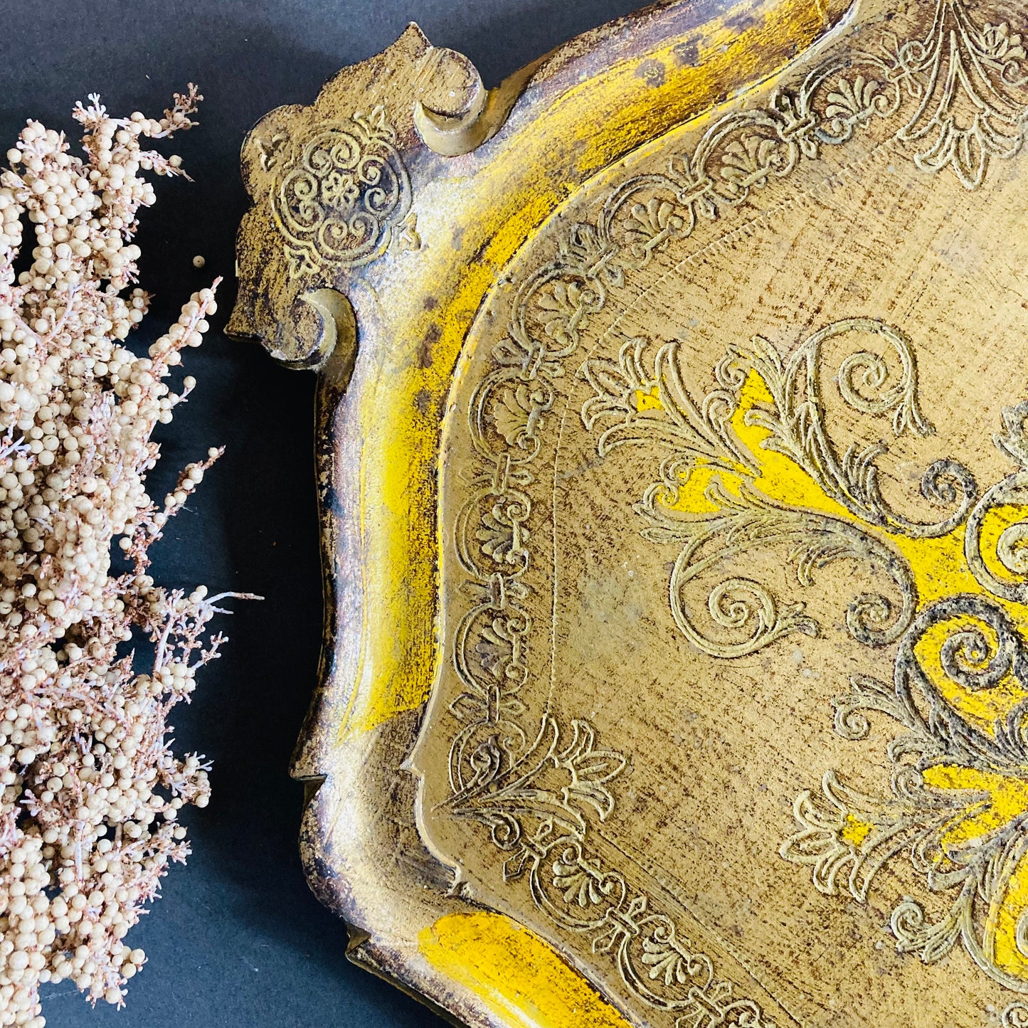 Large Vintage Gold Florentine Paper Mache Tray