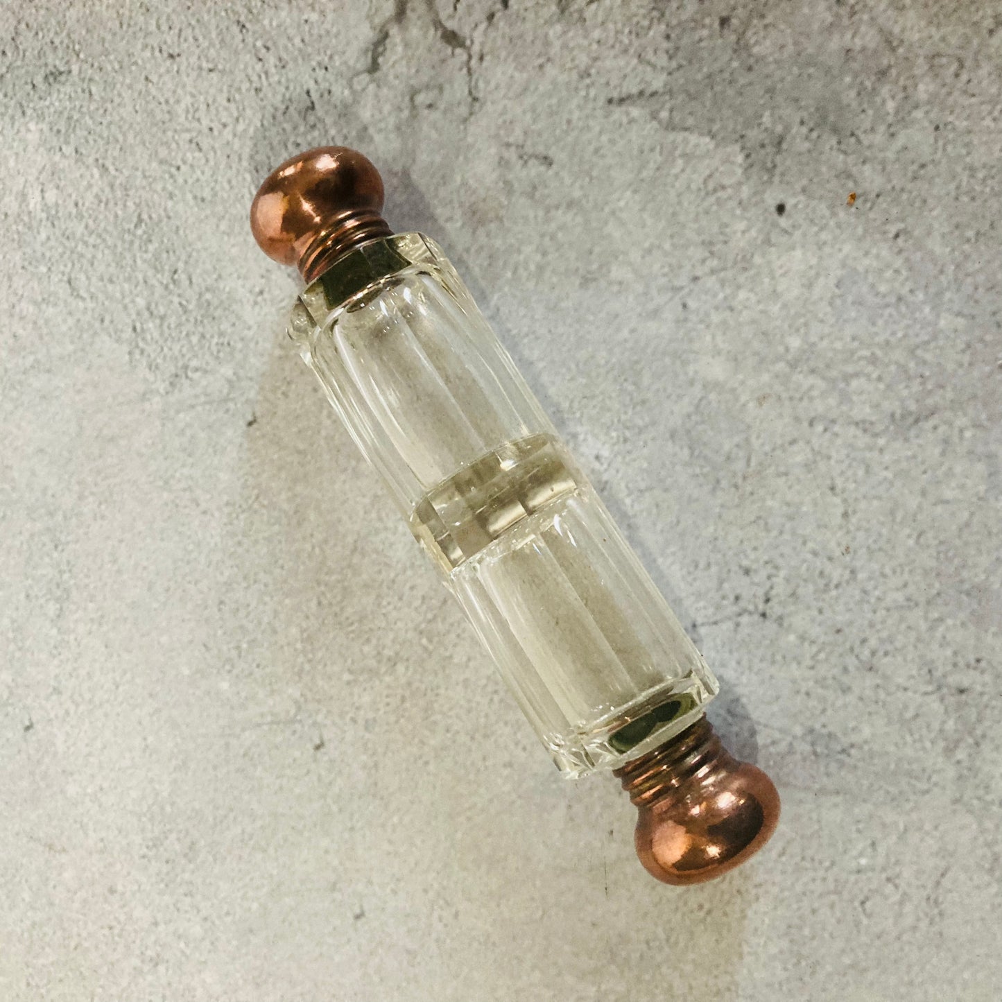 Unusual Antique Glass Double Ended Scent Bottle with Copper Lid