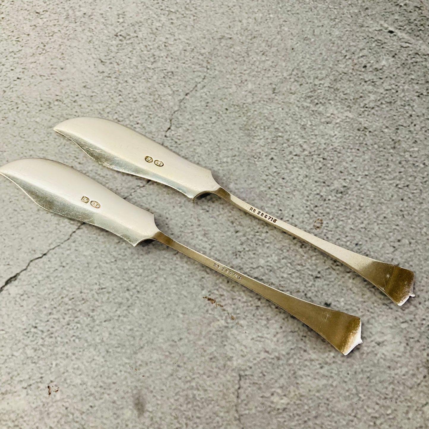 Antique Silver Engraved Miniature Butter Knives