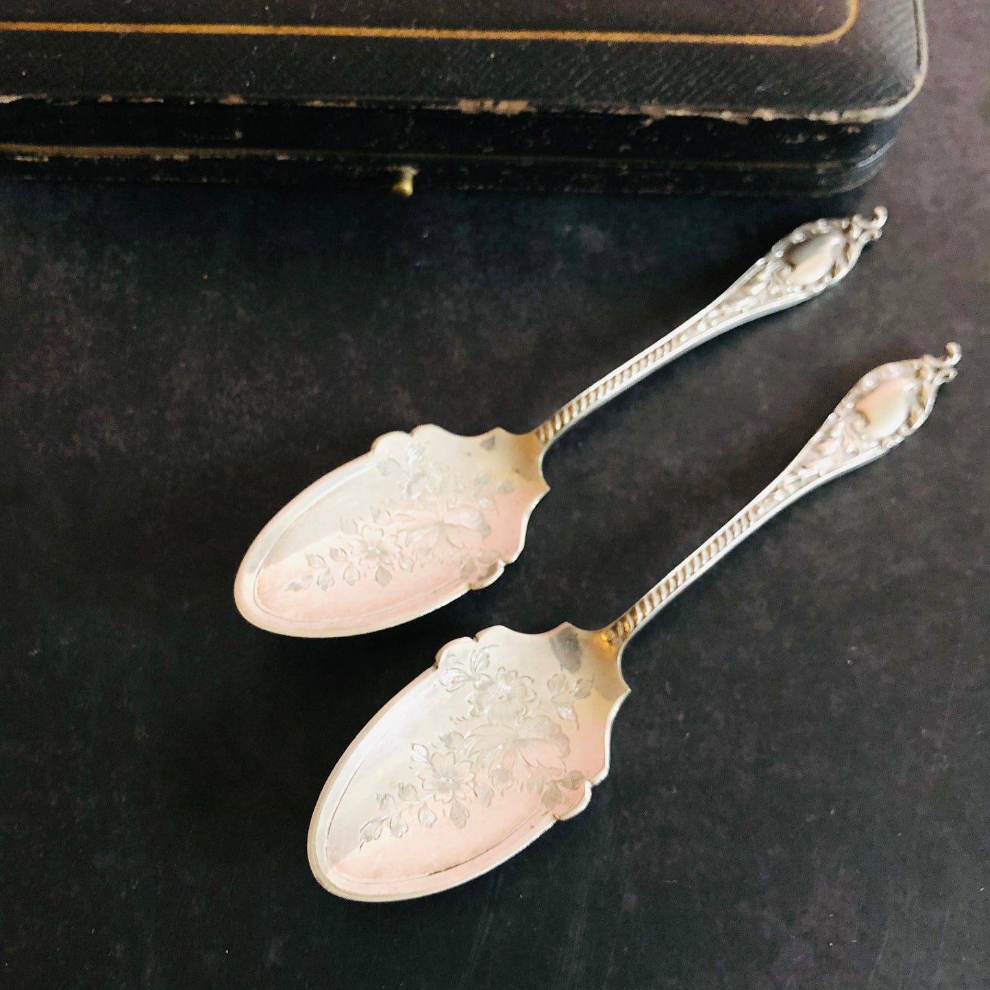 Antique Silver Engraved Preserve Spoons