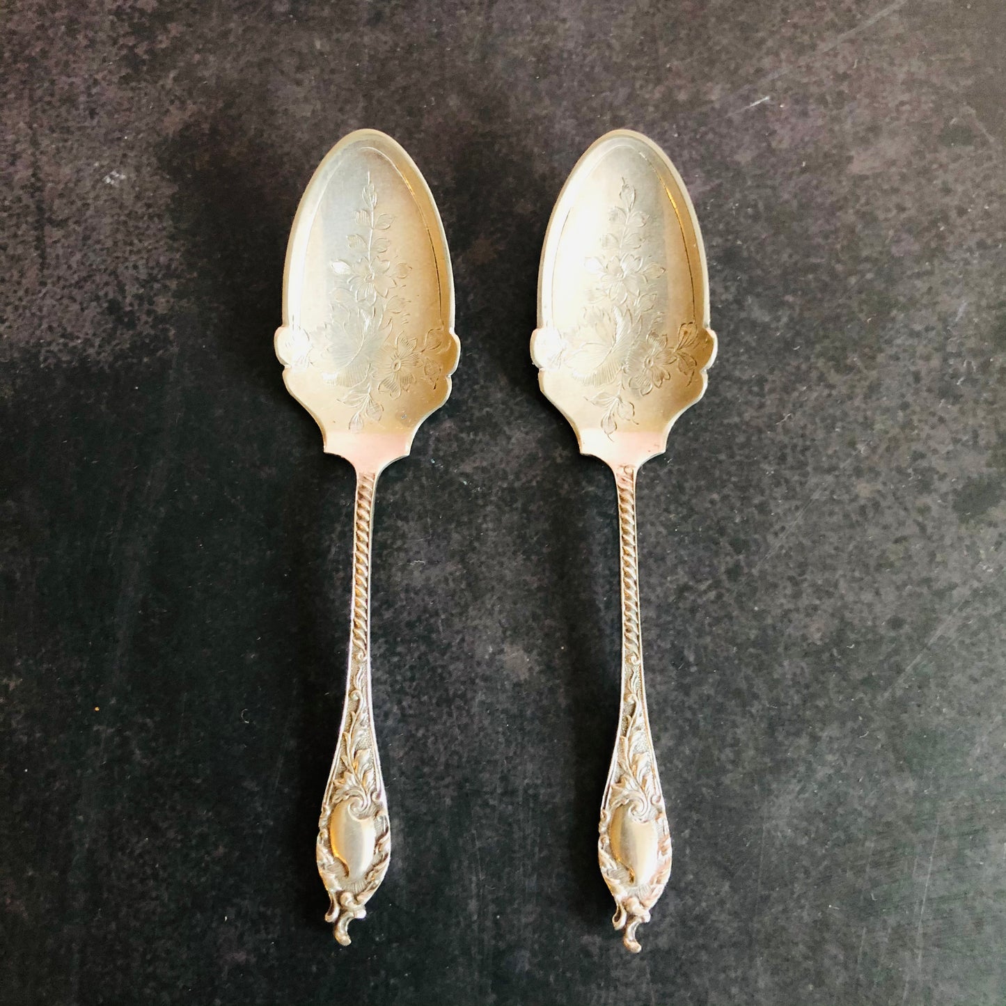 Antique Silver Engraved Preserve Spoons