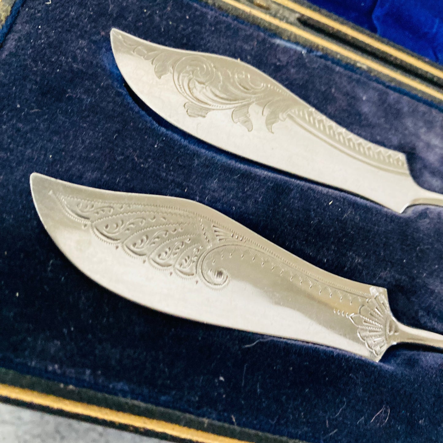 Antique Silver Engraved Miniature Butter Knives