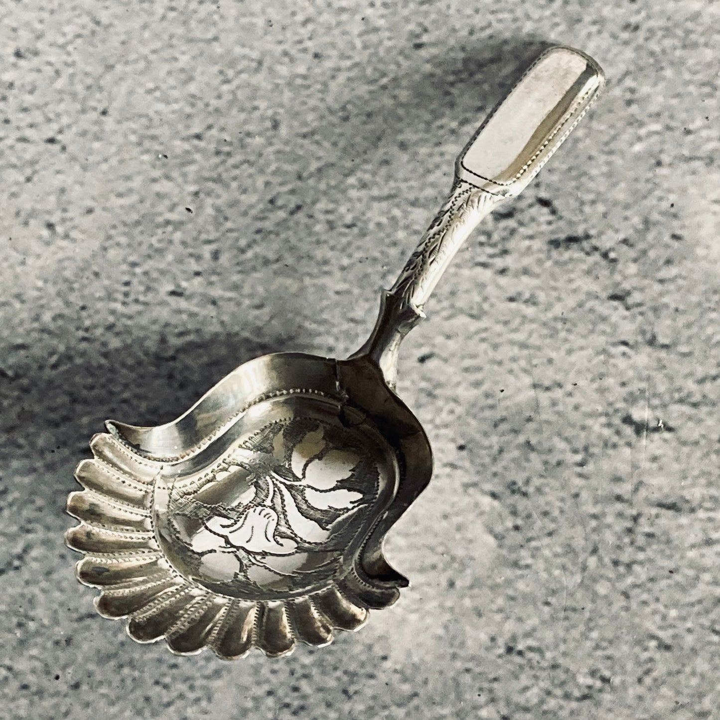 Georgian Sterling Silver Engraved Caddy Spoon Birmingham 1819