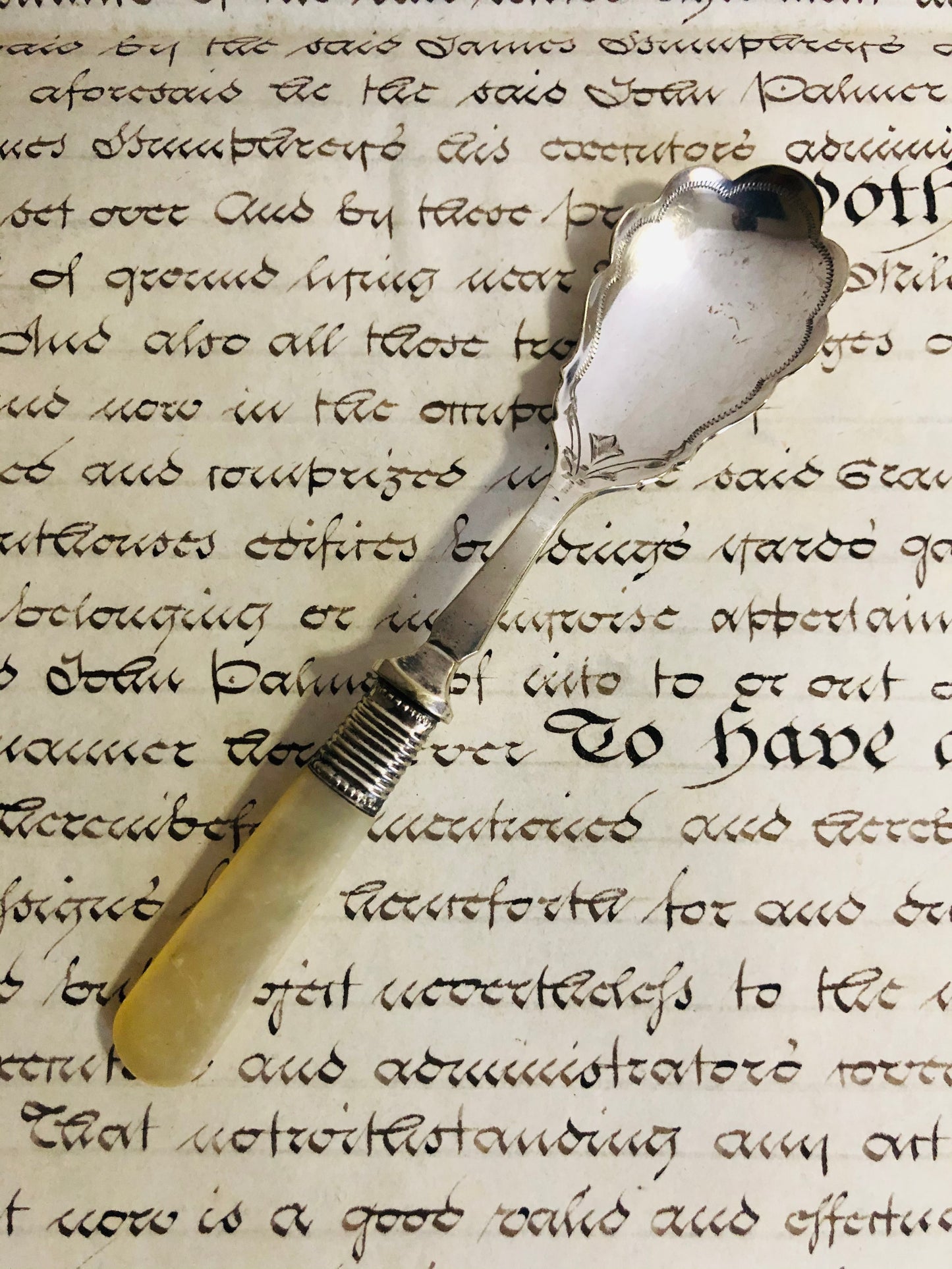 Antique Silver Spoon with Mother Of Pearl Handle