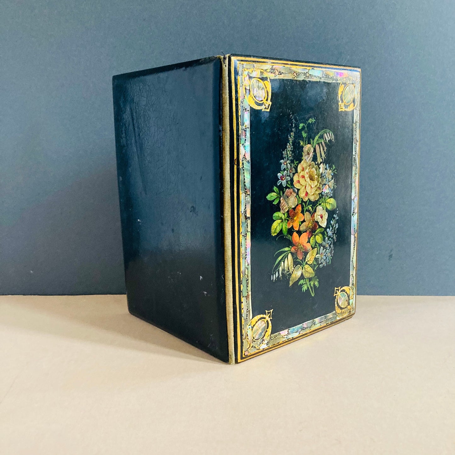 Antique Paper Mache Lacquer Chinoiserie Ink Blotter Letter Folio