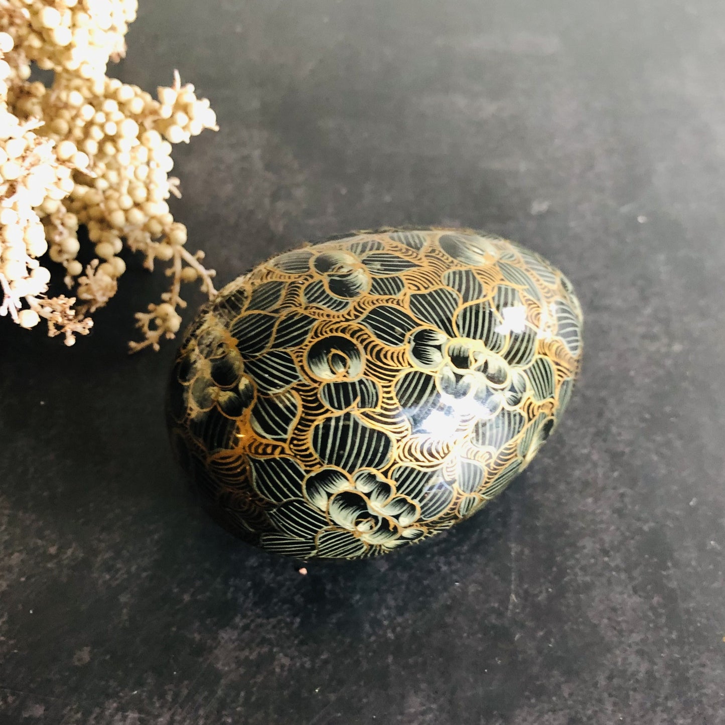 Vintage Paper Mache Kashmir Egg Shape Box