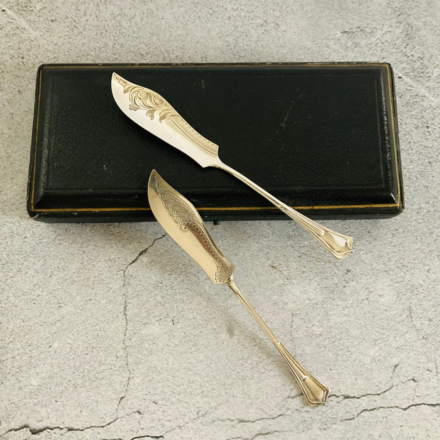Antique Silver Engraved Miniature Butter Knives