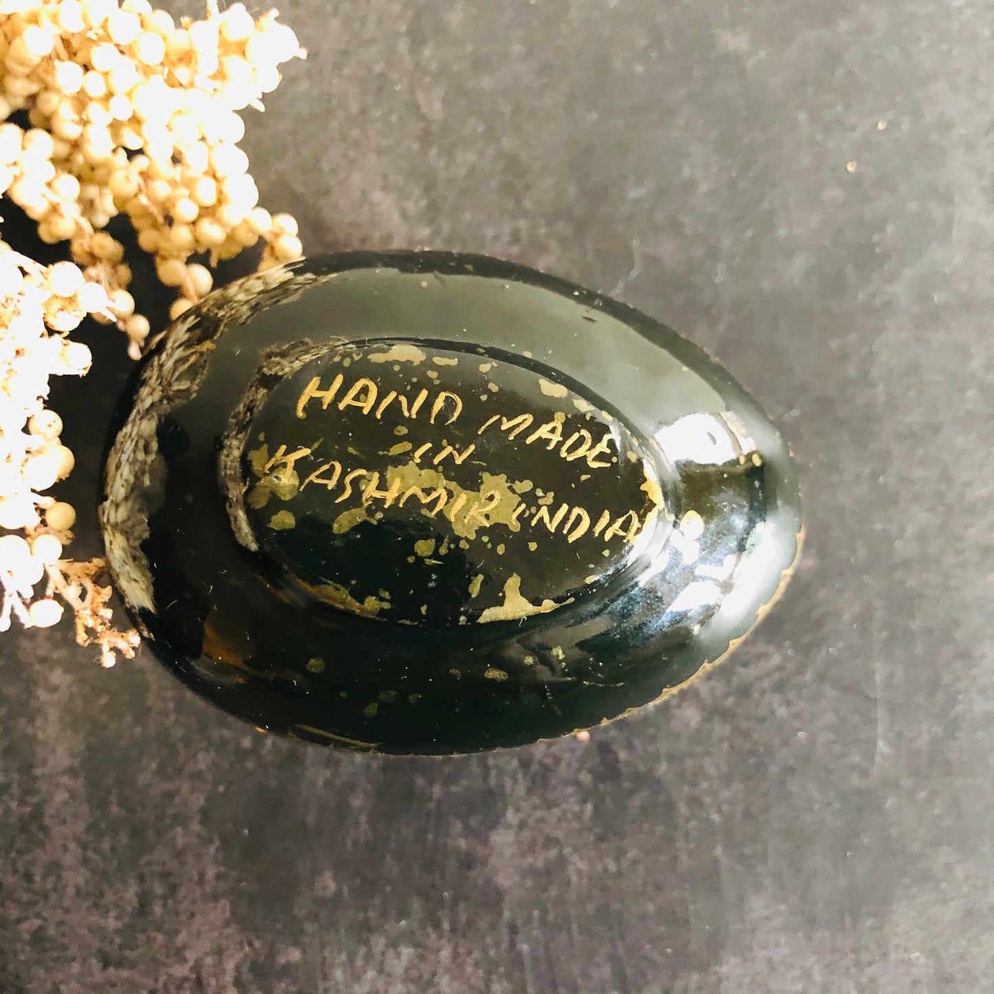 Vintage Paper Mache Kashmir Egg Shape Box