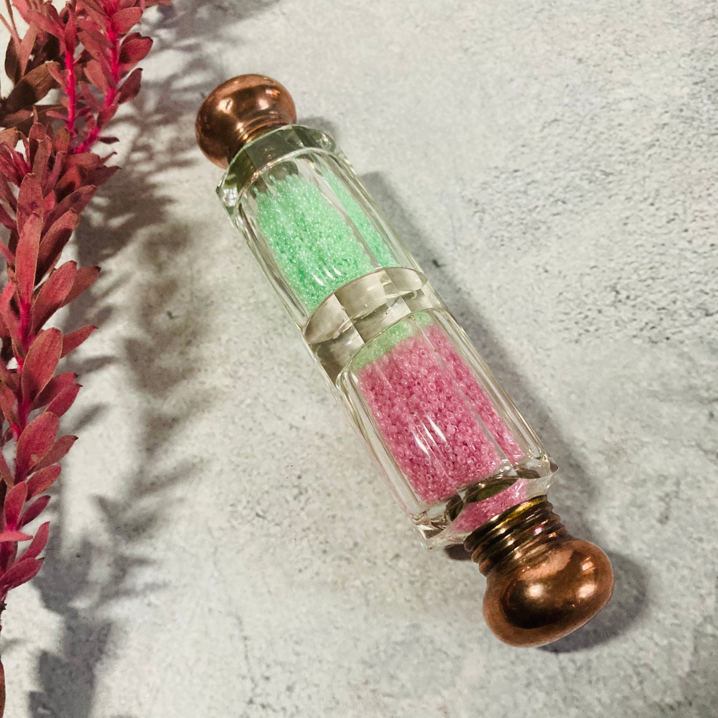 Unusual Antique Glass Double Ended Scent Bottle with Copper Lid