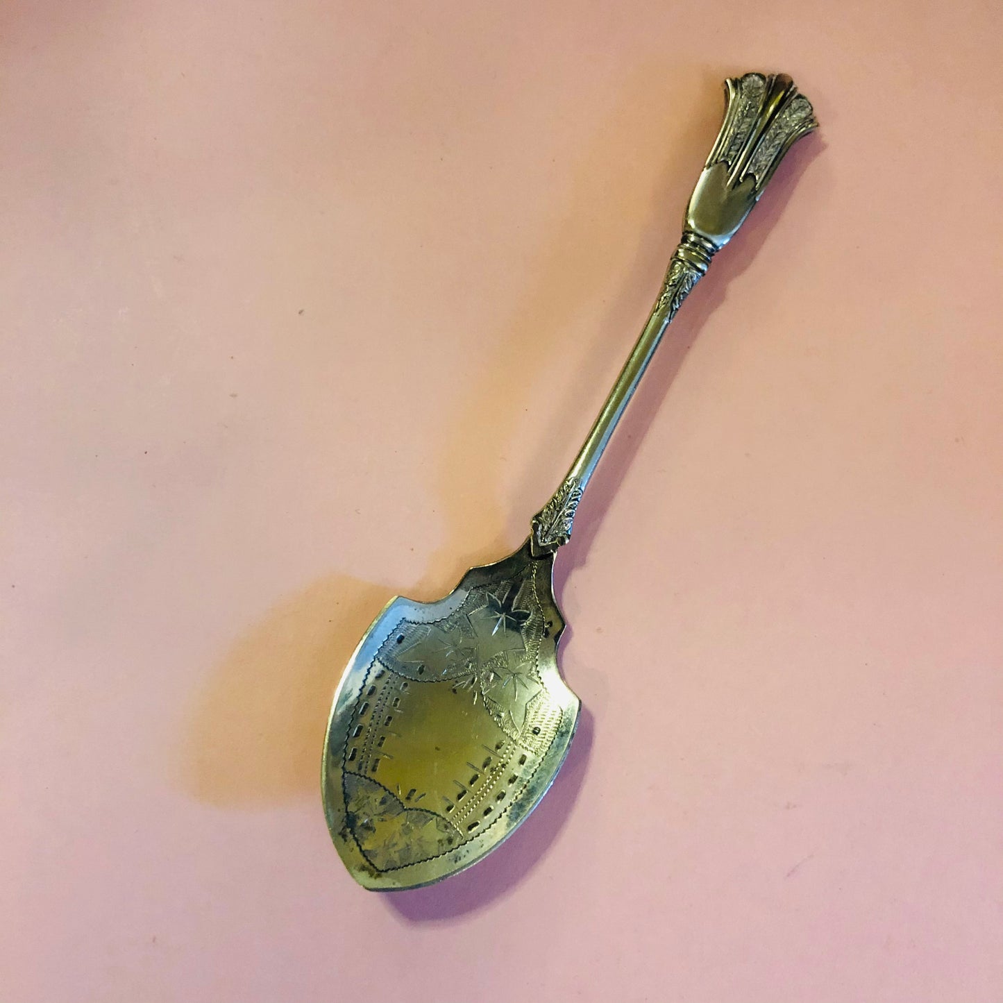 Antique Engraved Jam / Dessert Spoon
