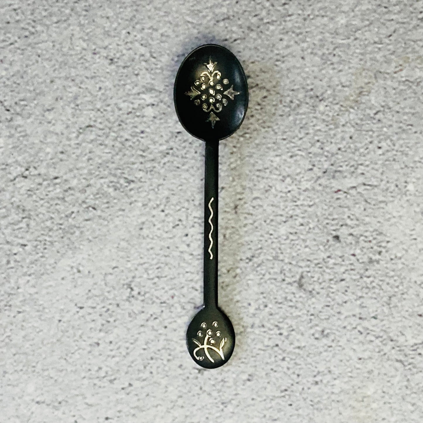 Antique Bonze Coffee Spoon With Silver Inlay