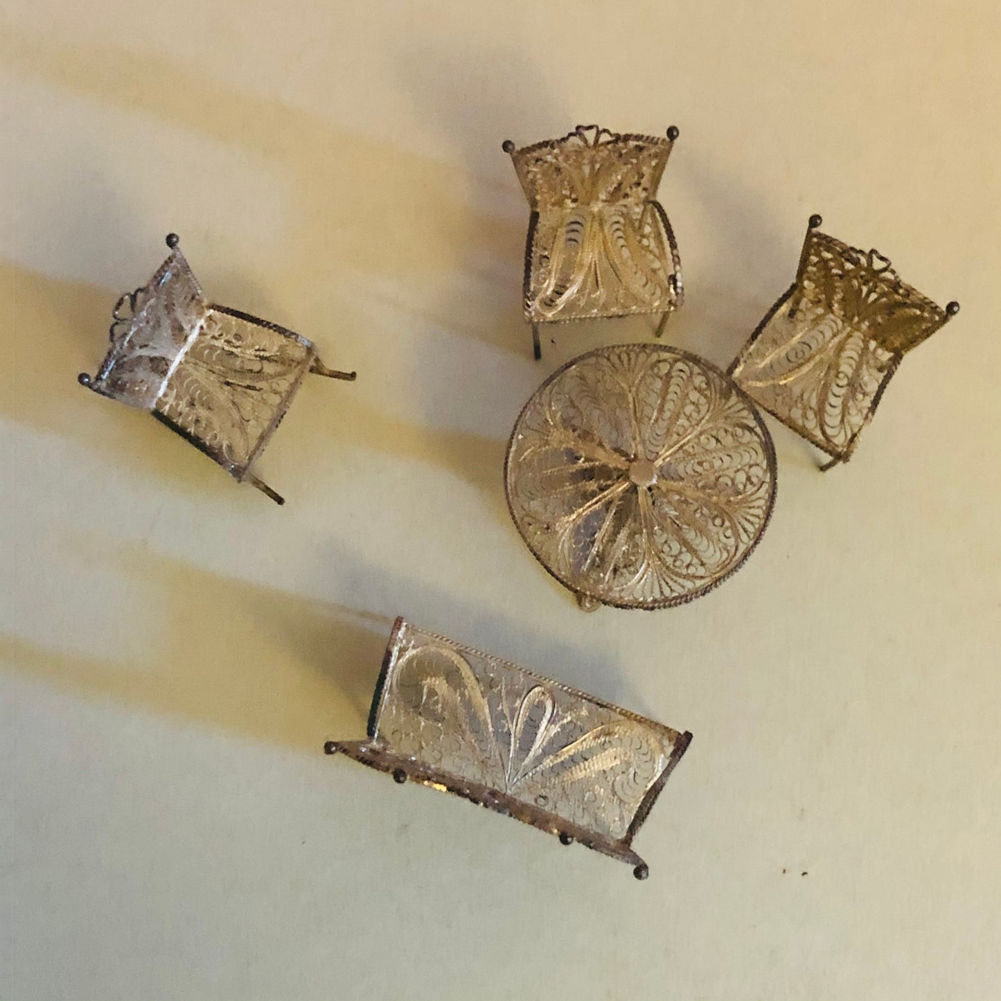 Antique Silver Miniature Filigree Set | Rare Dolls House Furniture