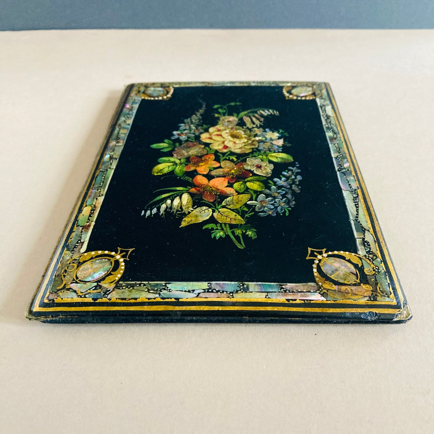 Antique Paper Mache Lacquer Chinoiserie Ink Blotter Letter Folio