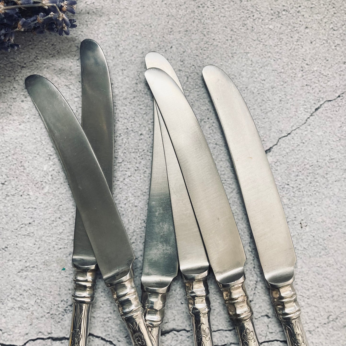 Vintage Silver Plate Floral Handle Knives