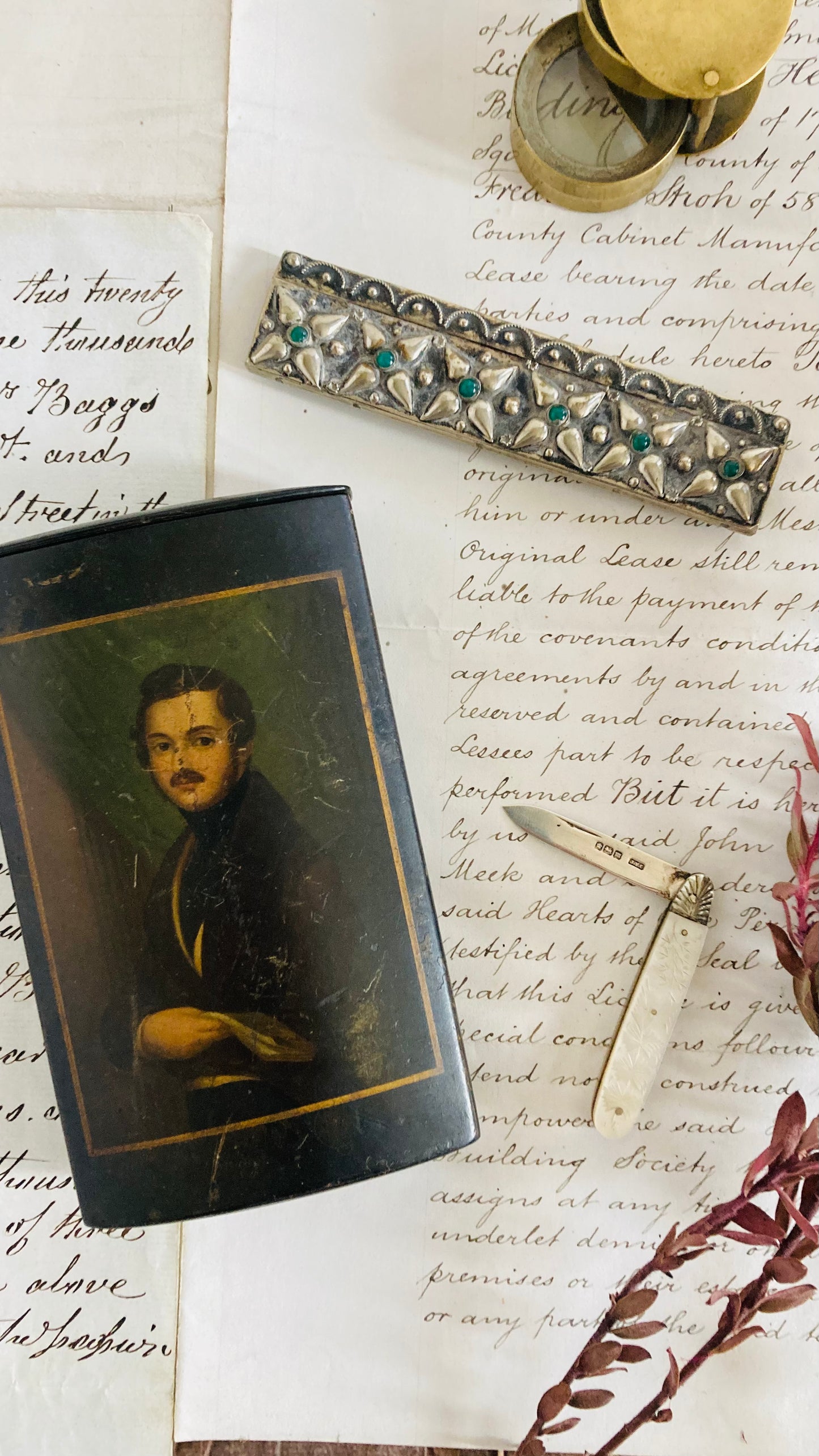 Antique Lacquer Paper Mache Cigar Box by Stobwasser